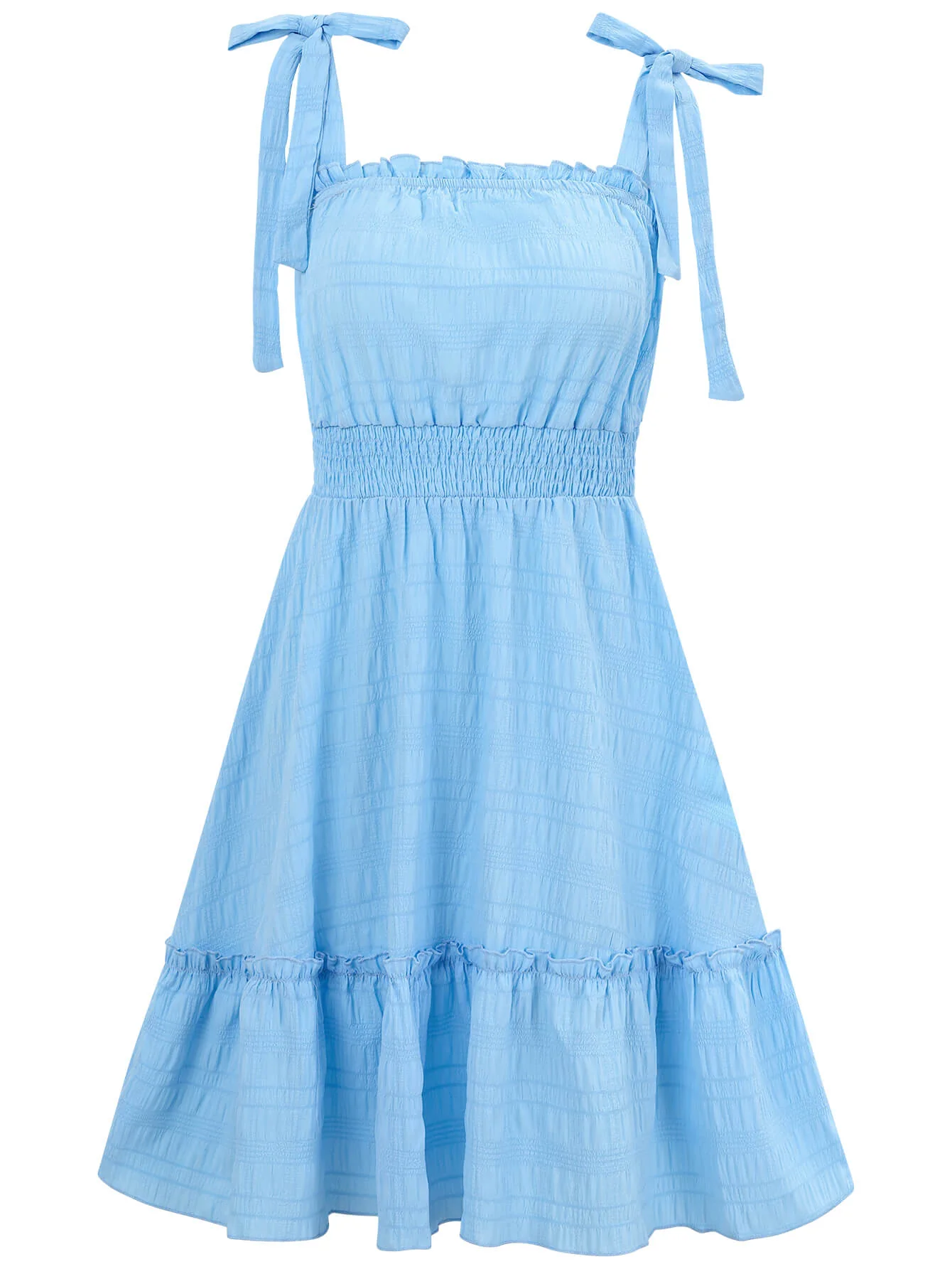 Barbados Shoulder Tie Mini Dress - Blue - Image 7