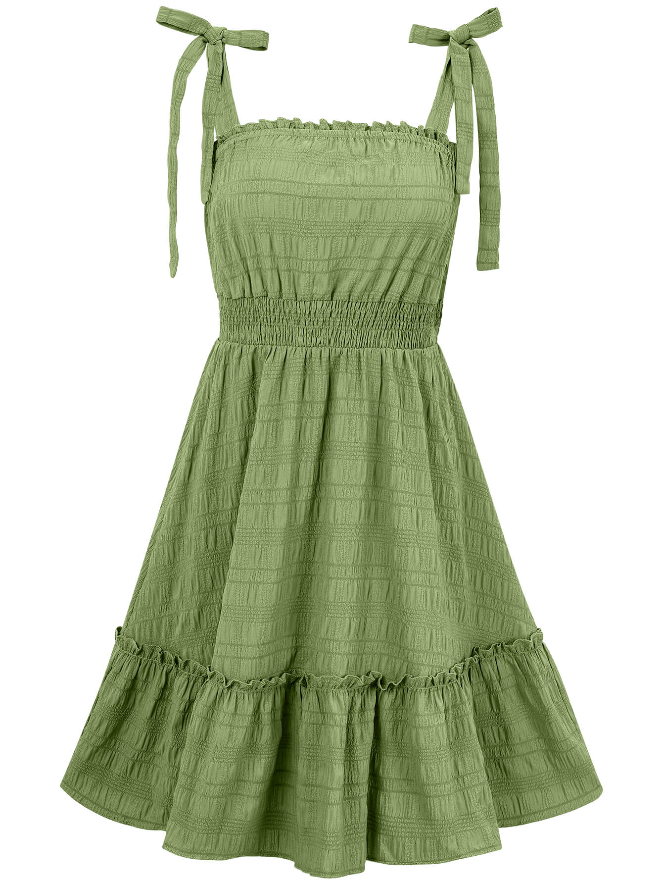 Barbados Shoulder Tie Mini Dress - Green - Image 7