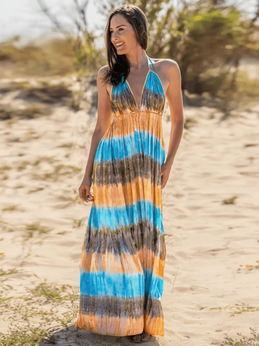 Beach Paradise Tie-Dye Maxi Dress - Blue - Image 3