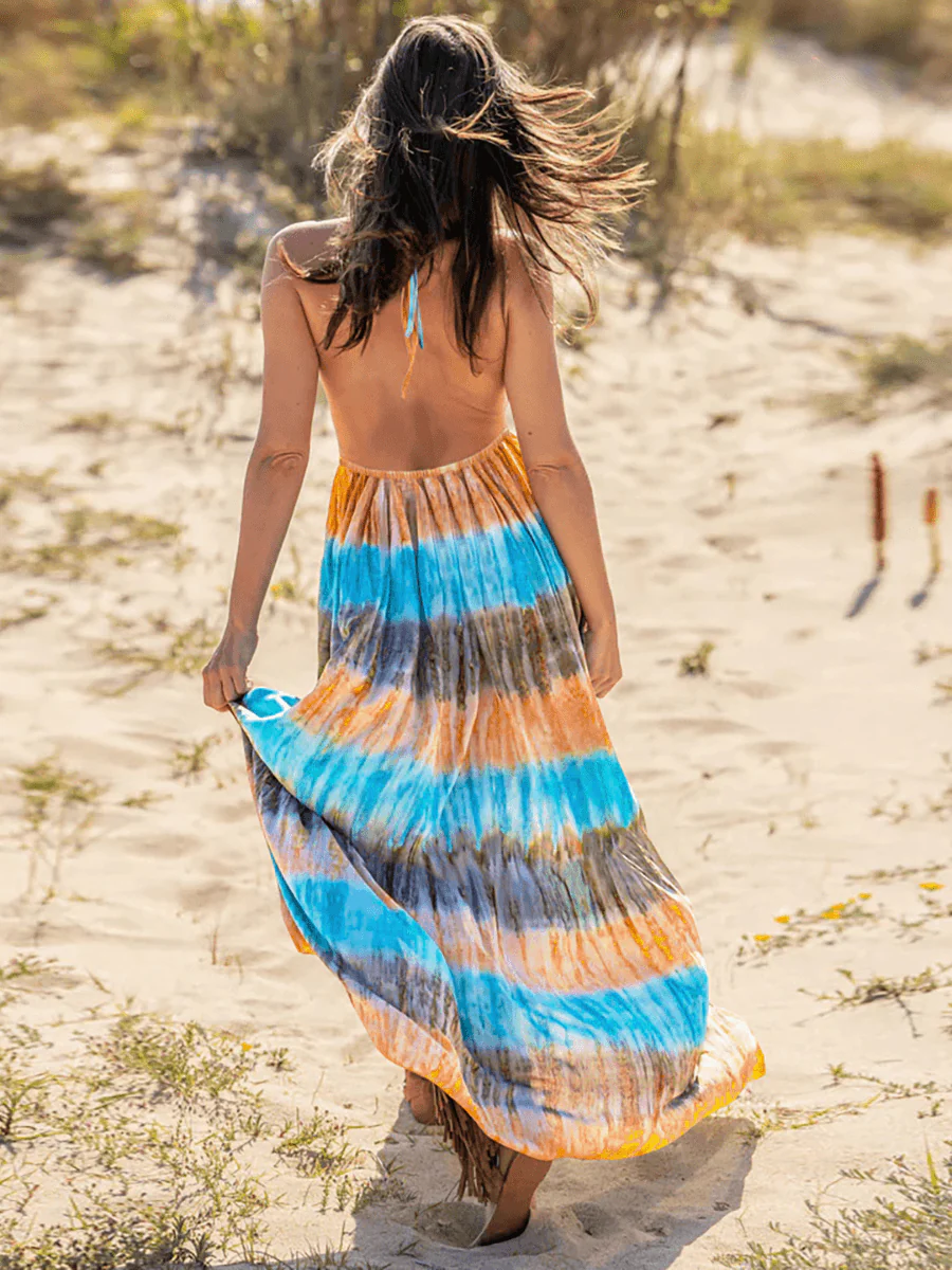 Beach Paradise Tie-Dye Maxi Dress - Blue - Image 4