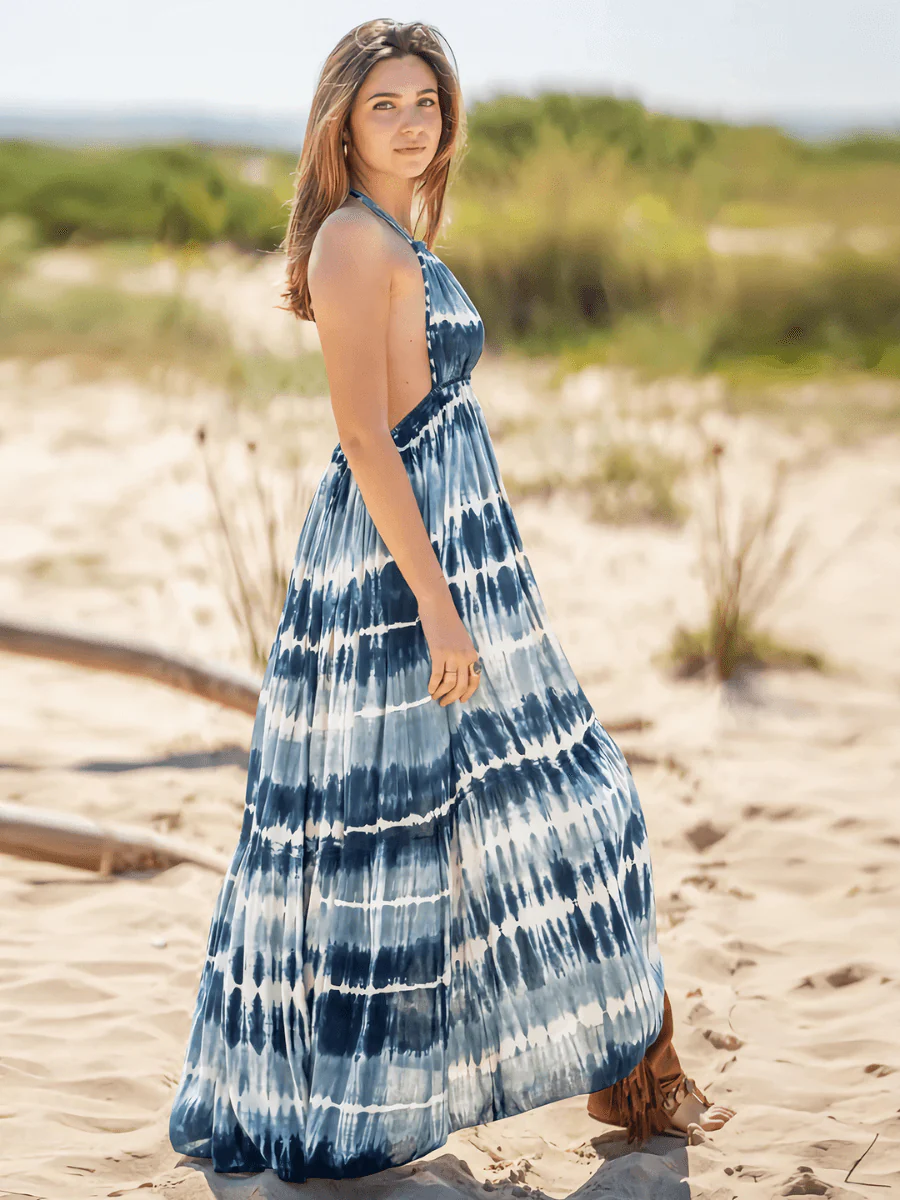 Beach Paradise Tie-Dye Maxi Dress - Navy - Image 3