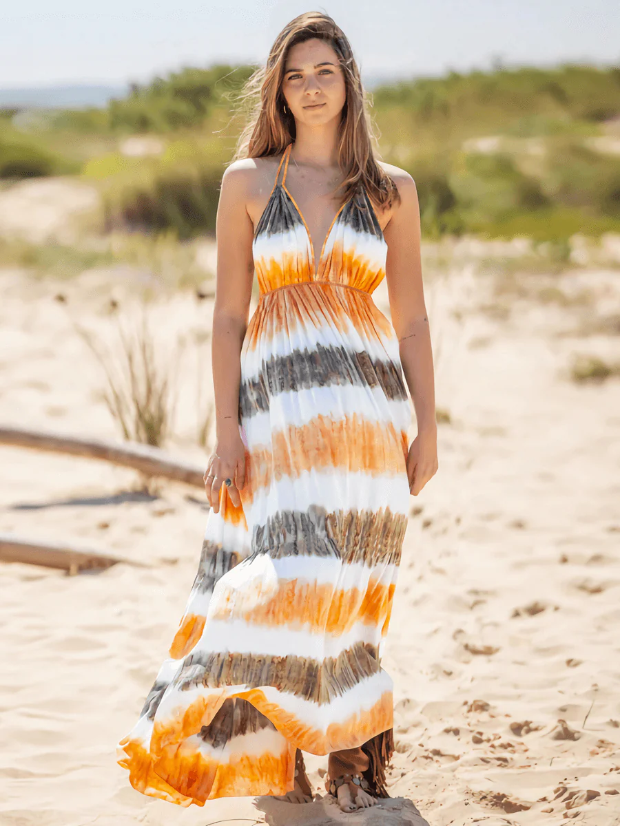 Beach Paradise Tie-Dye Maxi Dress - Orange - Image 2