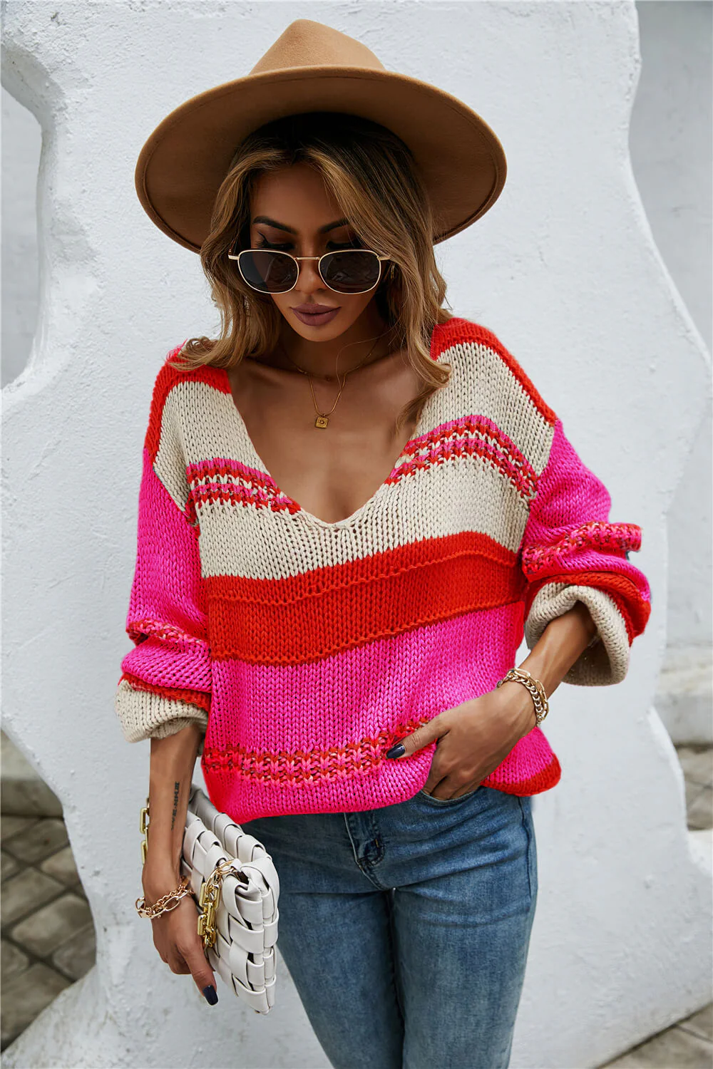 Beachside Contrast Striped Pullover Sweater - Image 11