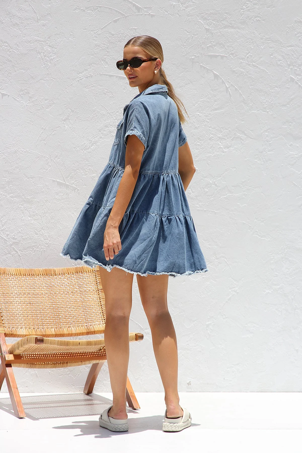 Beckford Collared Denim Mini Dress - Image 4