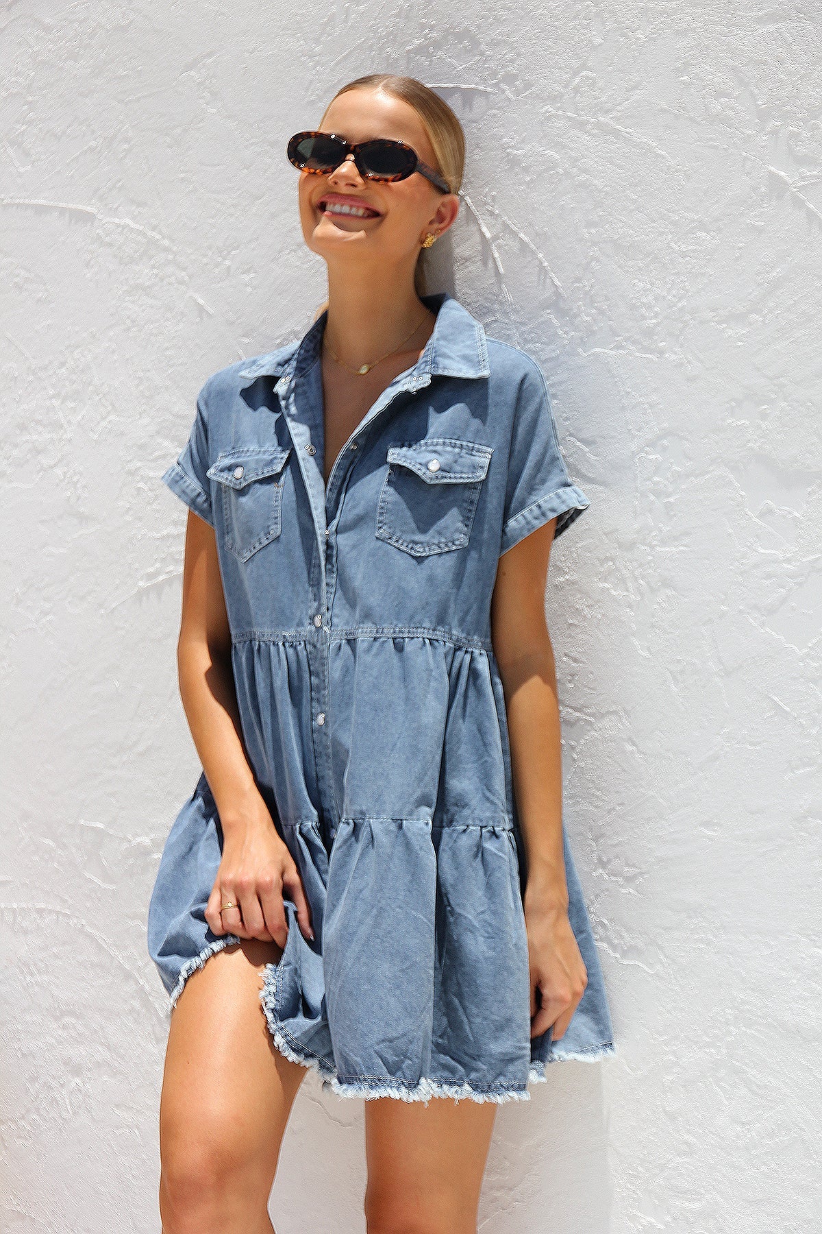 Beckford Collared Denim Mini Dress - Image 7