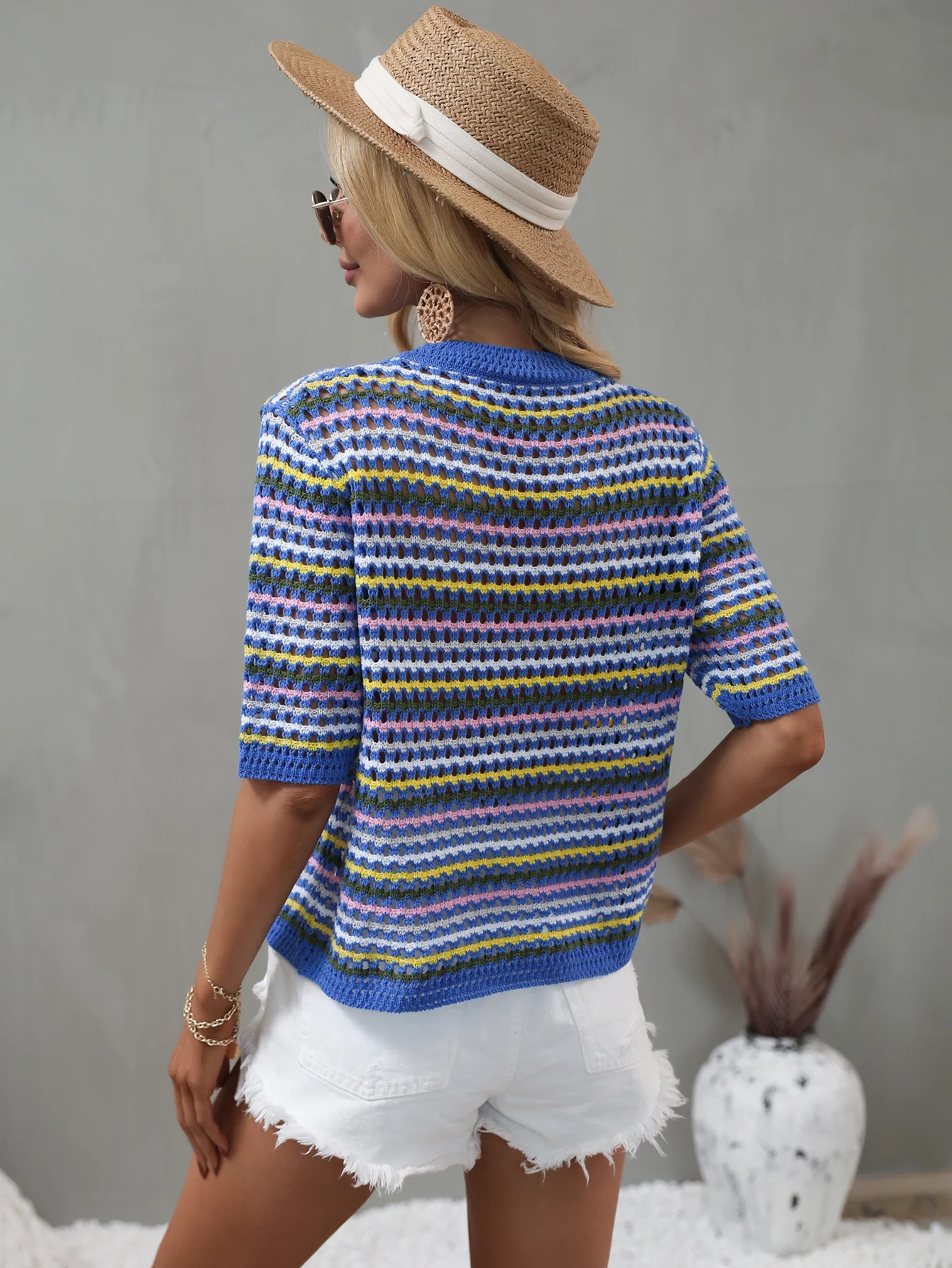 BEE CROCHET KNIT TOP - BLUE - Image 2