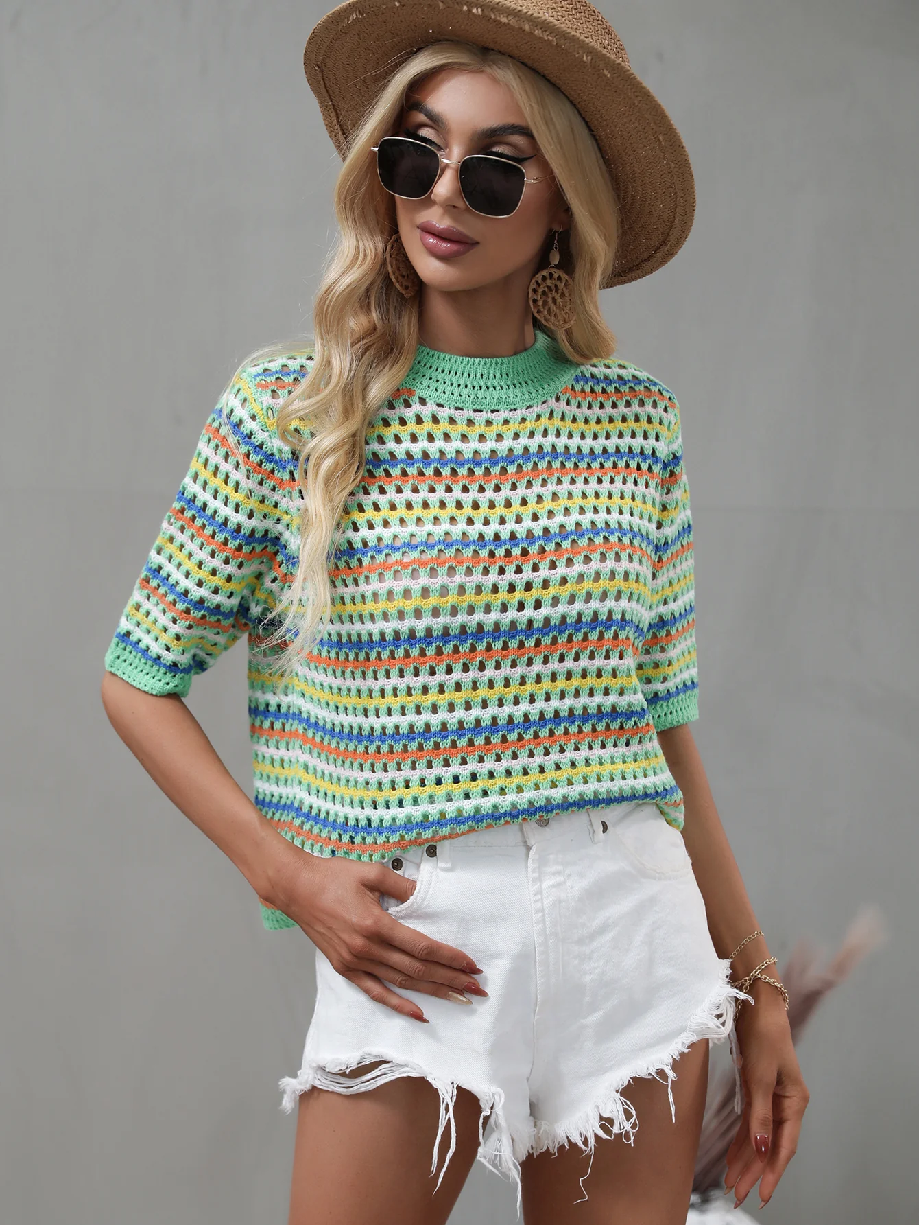 BEE CROCHET KNIT TOP - GREEN - Image 2
