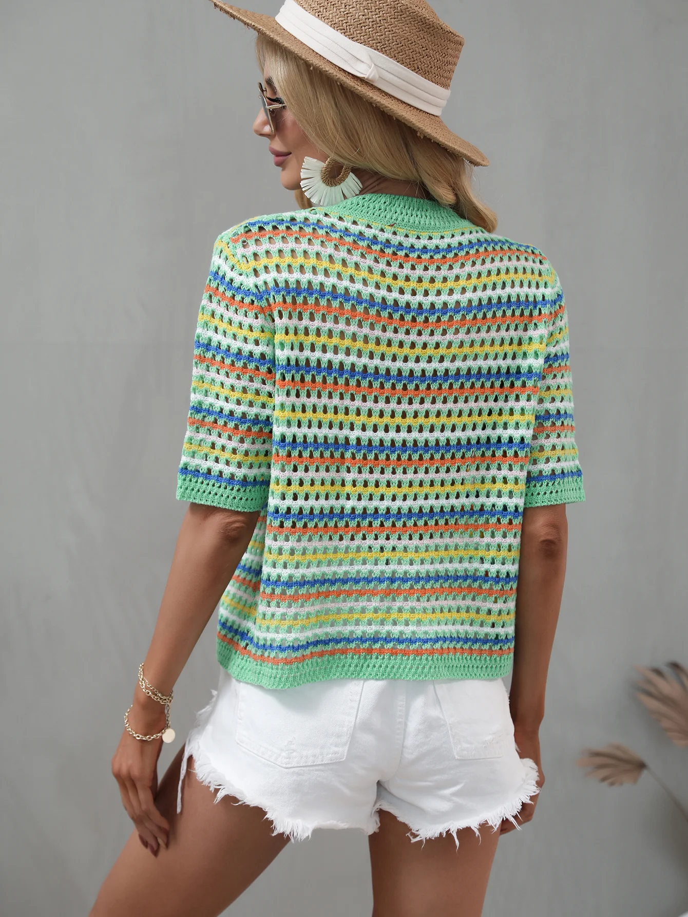 BEE CROCHET KNIT TOP - GREEN - Image 3