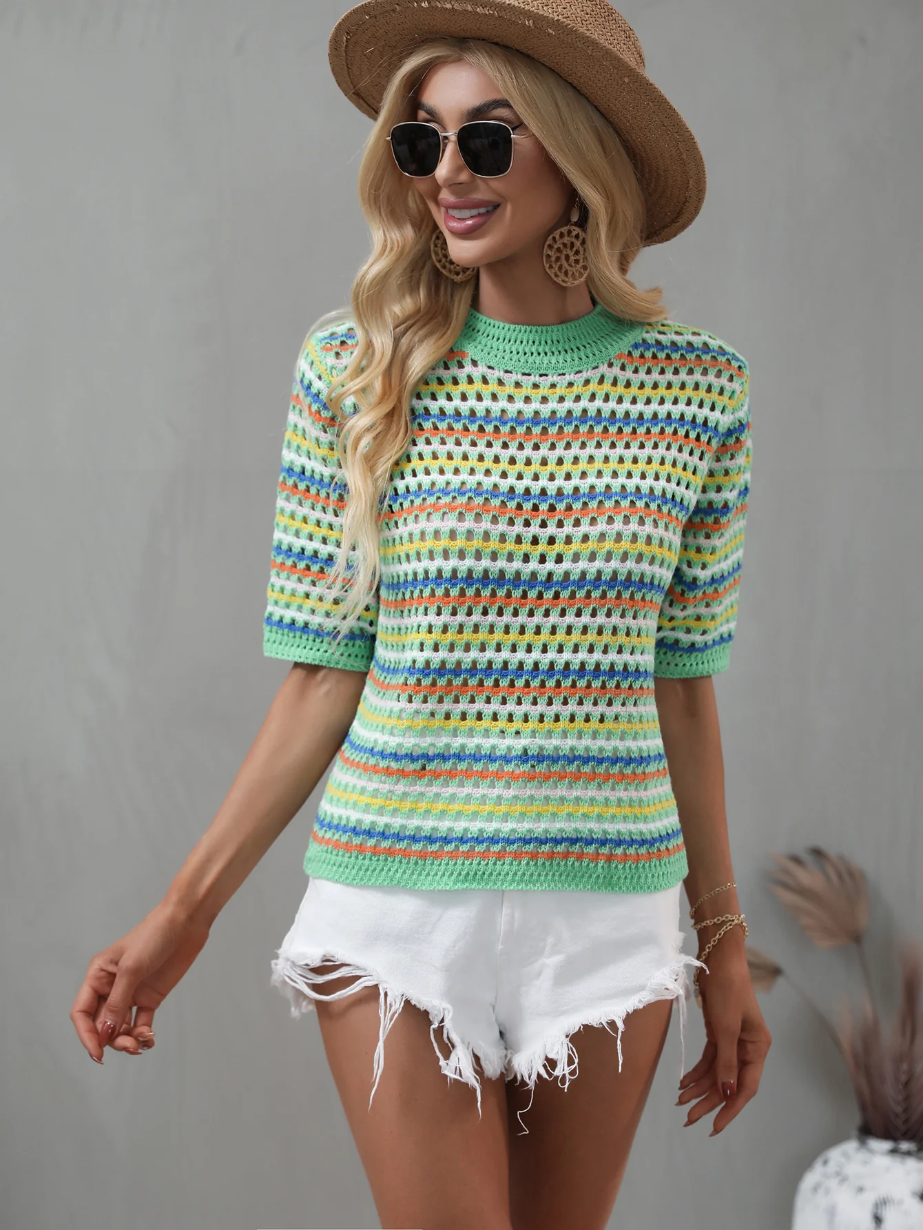 BEE CROCHET KNIT TOP - GREEN - Image 5