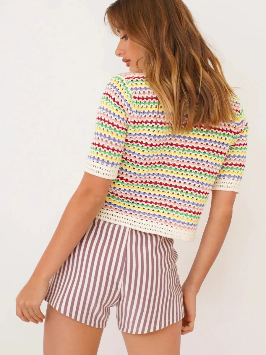 BEE CROCHET KNIT TOP - MULTI STRIP - Image 3