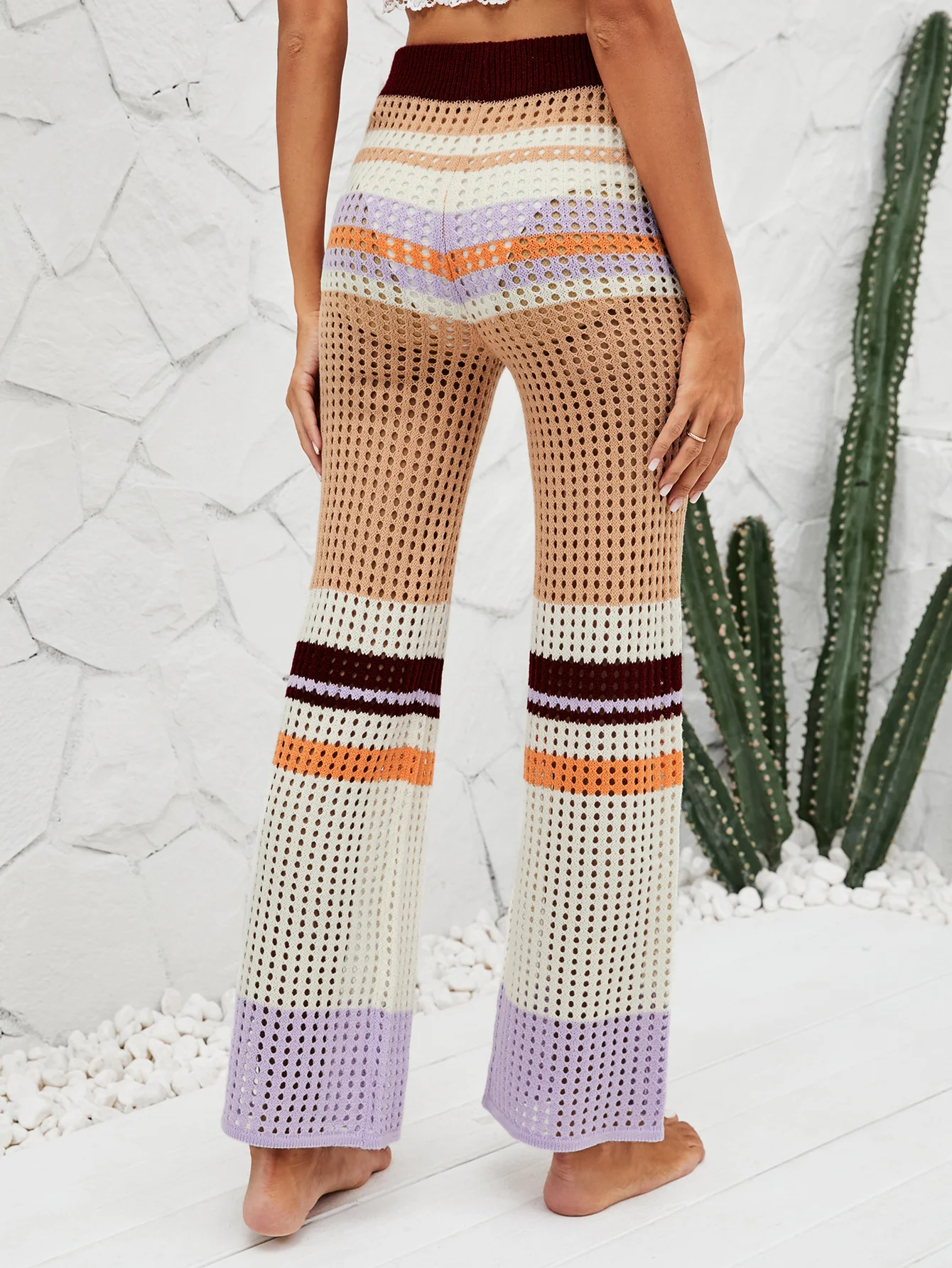 BEE CROCHET WIDE LEG PANTS - KHAKI - Image 3
