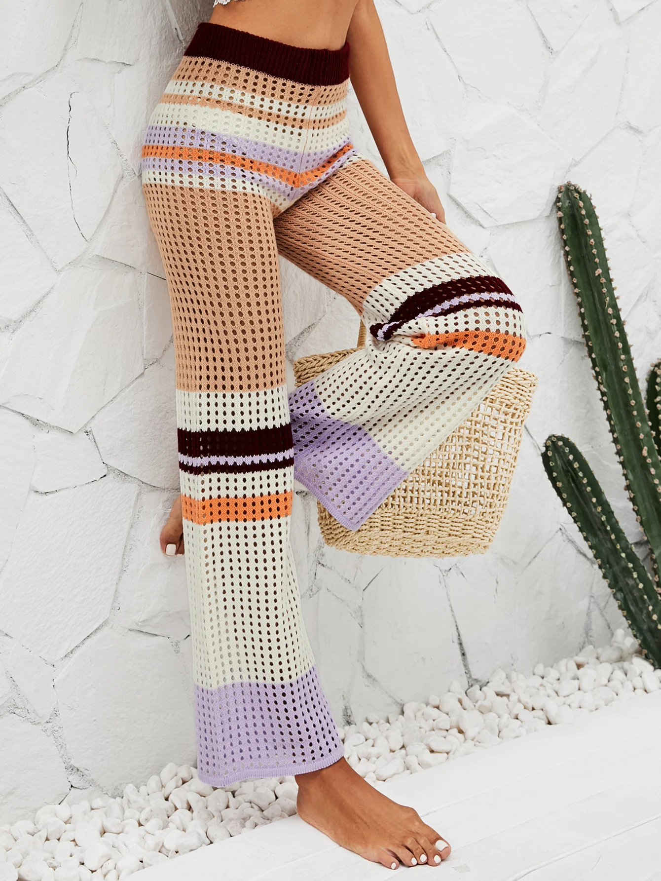 BEE CROCHET WIDE LEG PANTS - KHAKI - Image 4