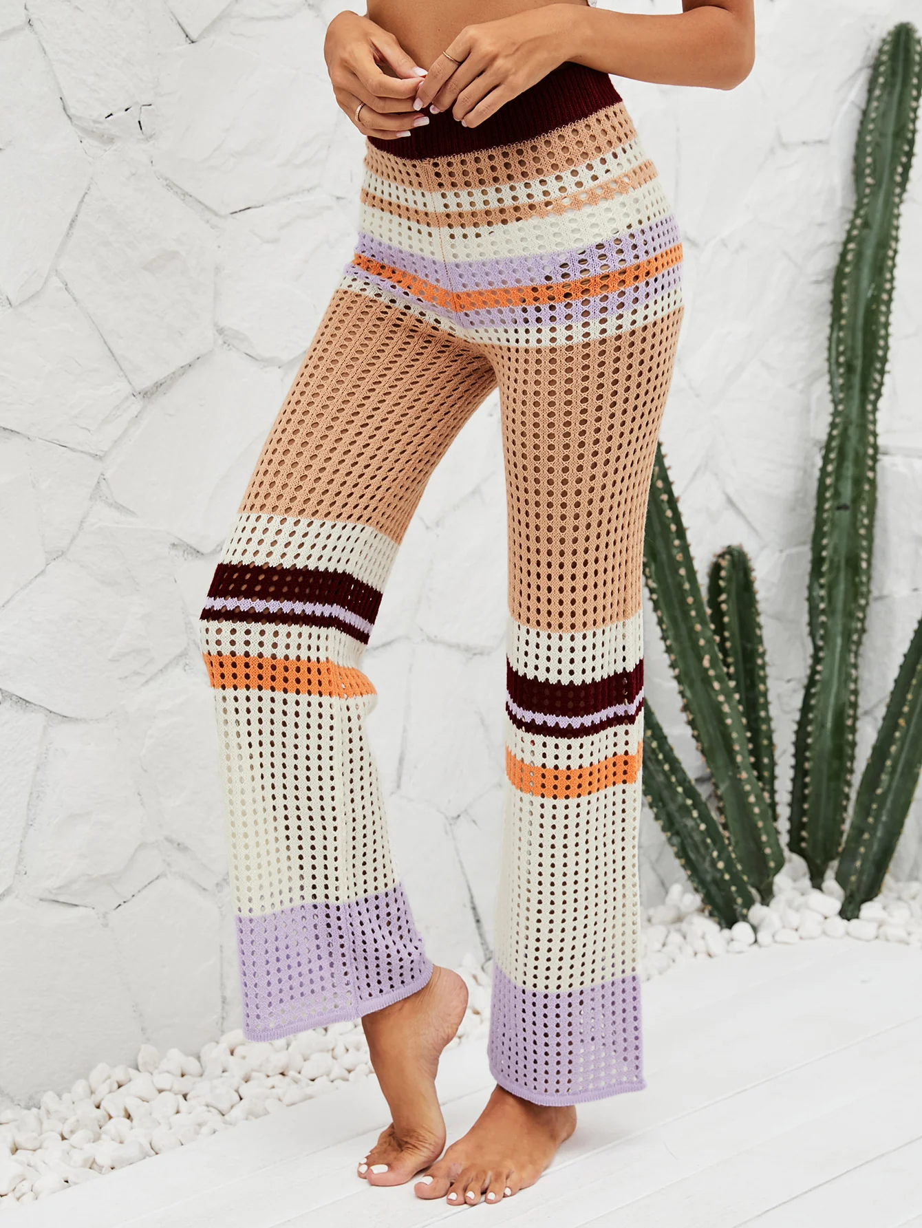 BEE CROCHET WIDE LEG PANTS - KHAKI - Image 5