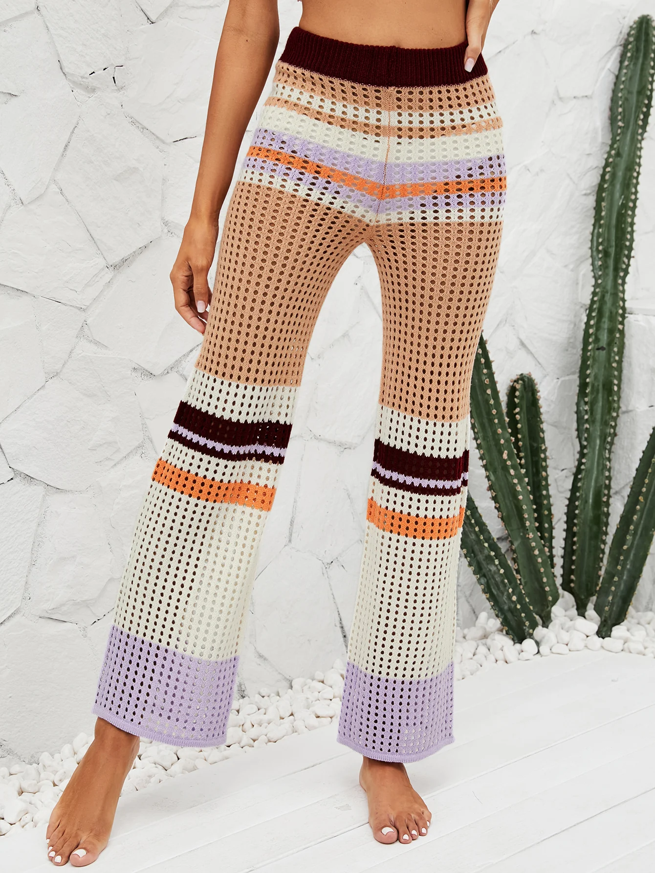 BEE CROCHET WIDE LEG PANTS - KHAKI - Image 6