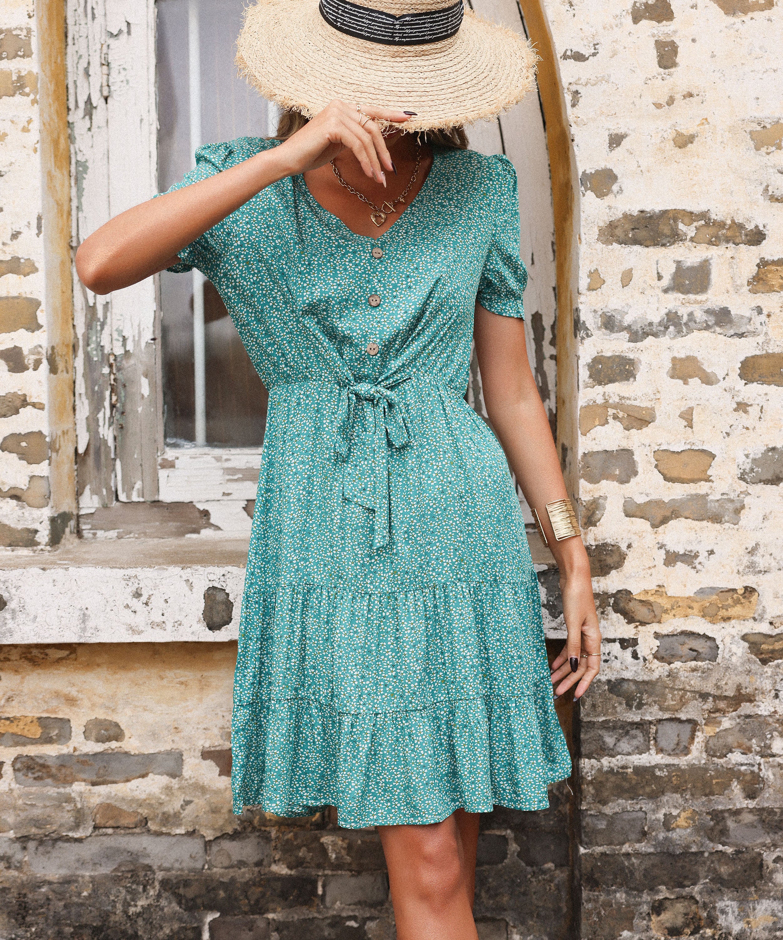 BELA MINI DRESS - TURQUOISE PRINT - Image 6
