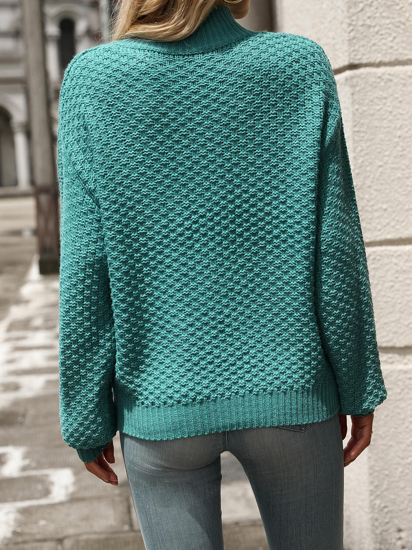 Billie Pom Mock Neck Sweater - Teal - Image 6