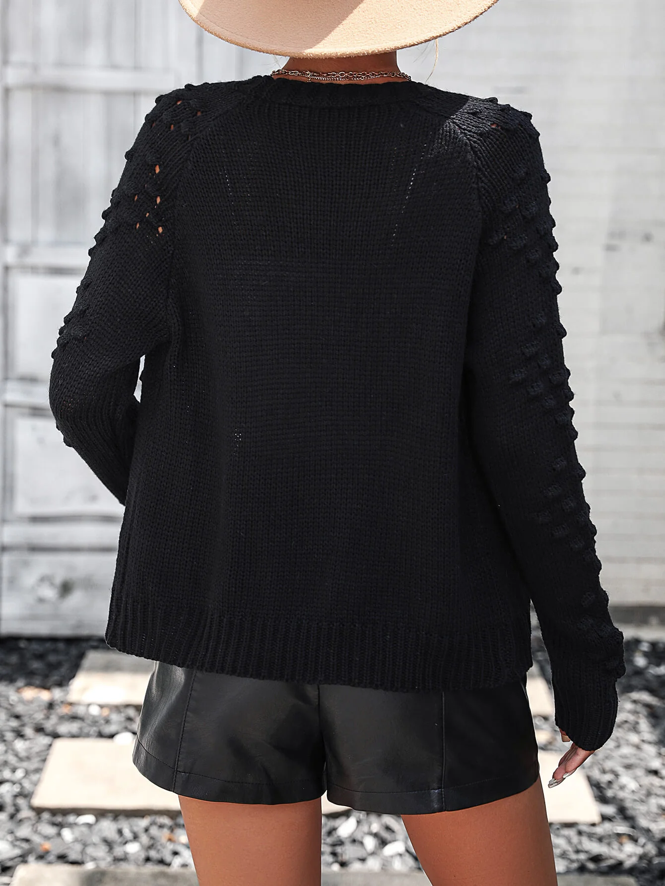 Billie Pom Open Sweater Cardigan - Black - Image 5