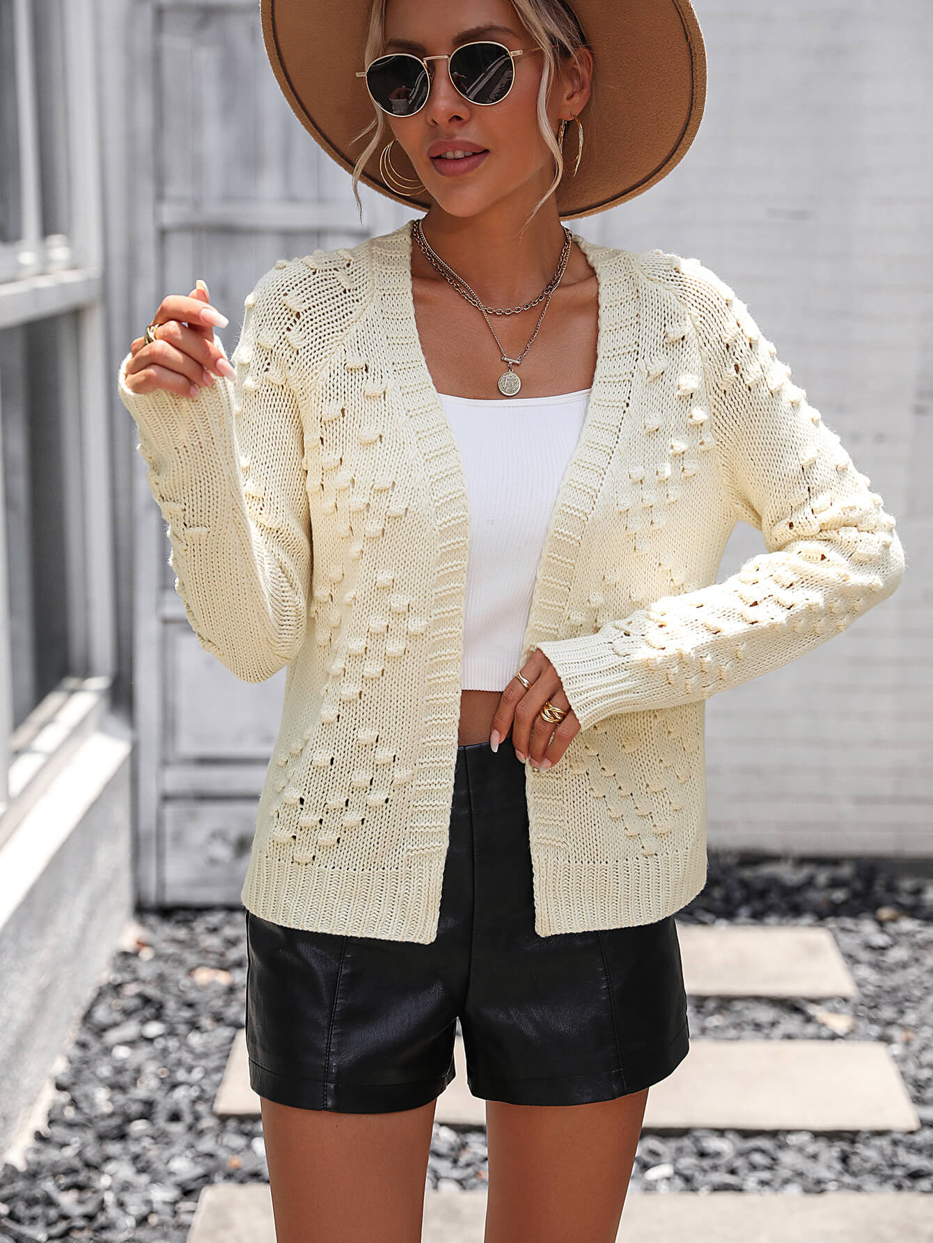 Billie Pom Open Sweater Cardigan - Cream - Image 4