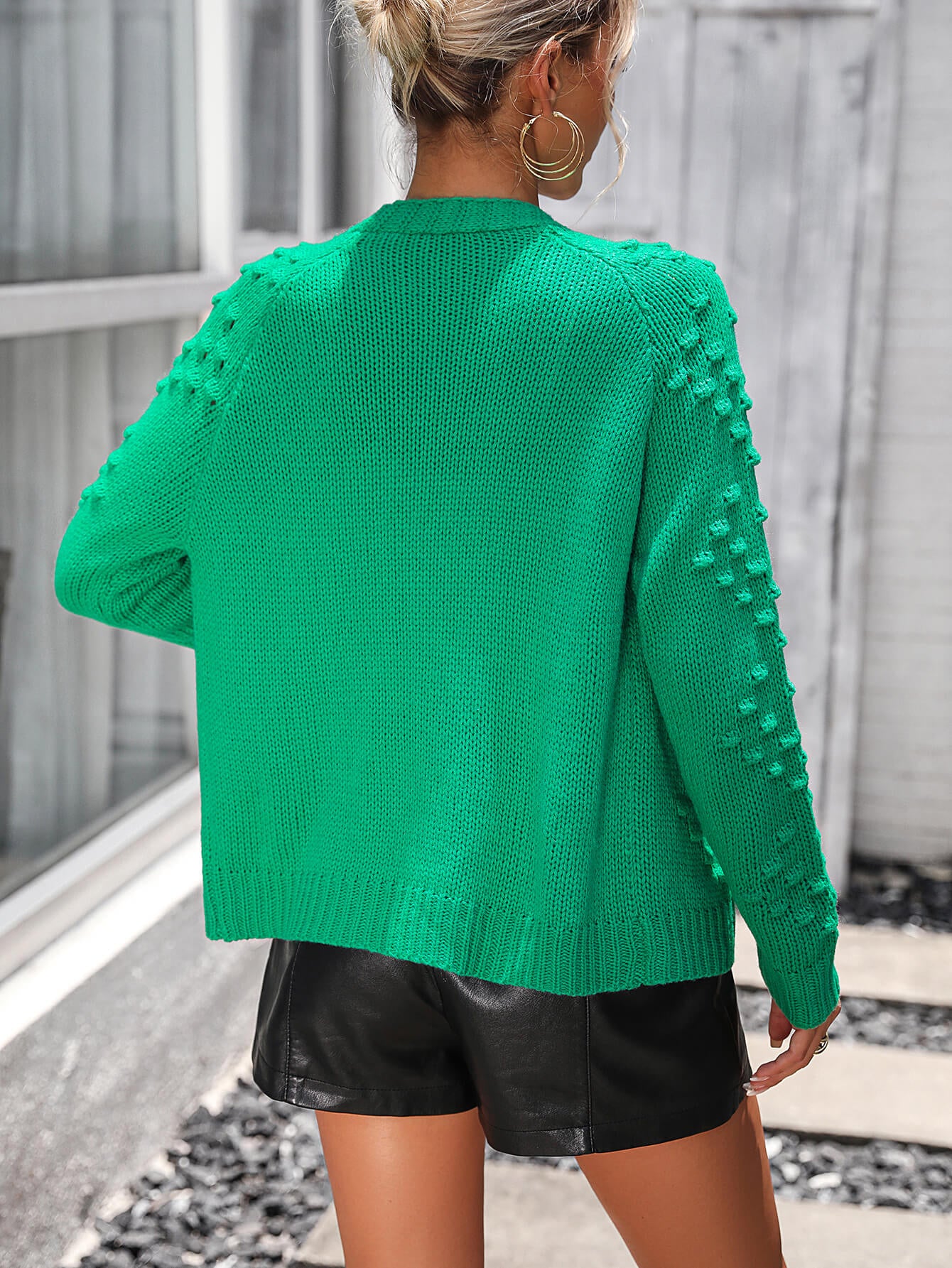 Billie Pom Open Sweater Cardigan - Green - Image 5