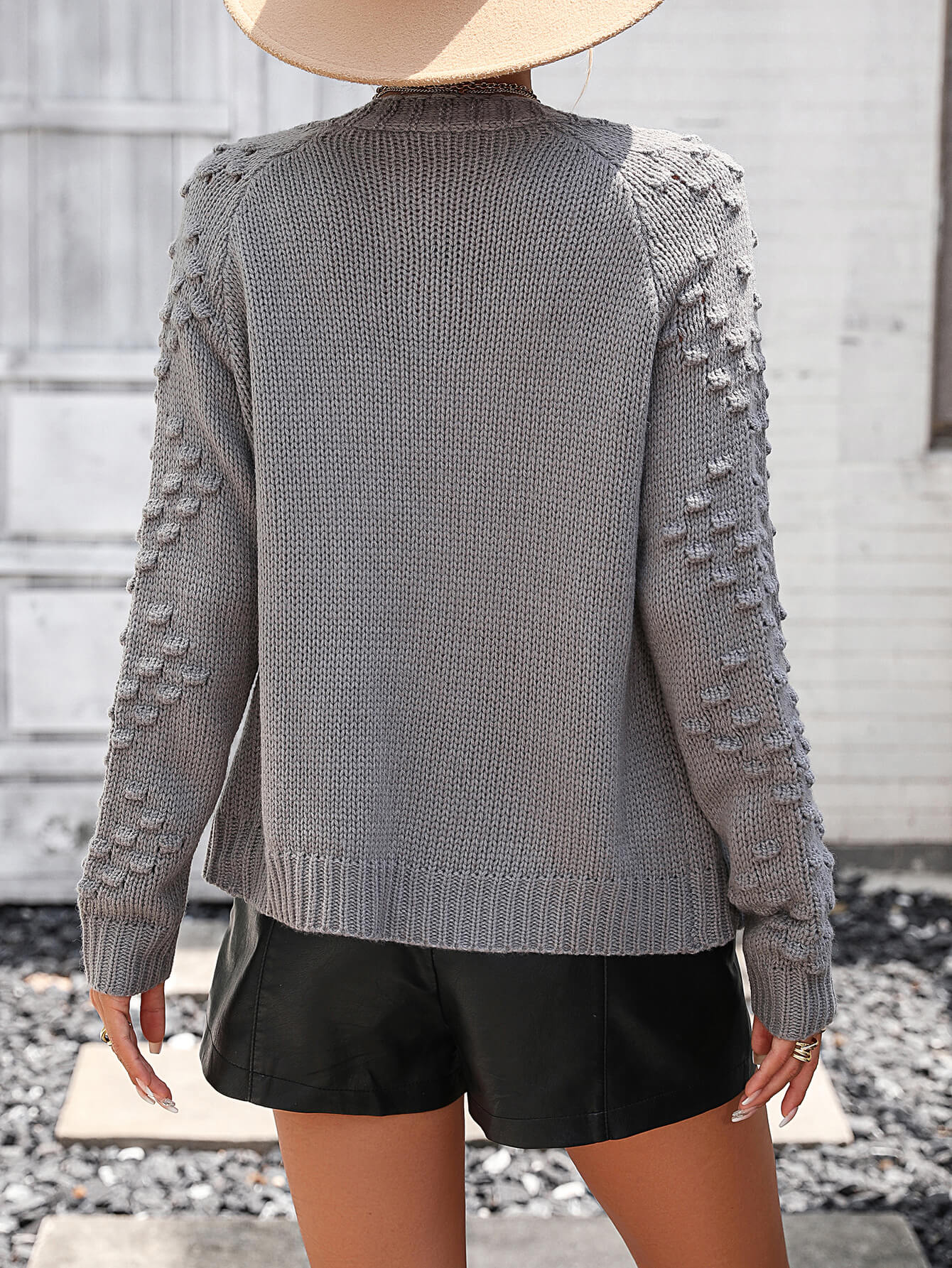 Billie Pom Open Sweater Cardigan - Grey - Image 5