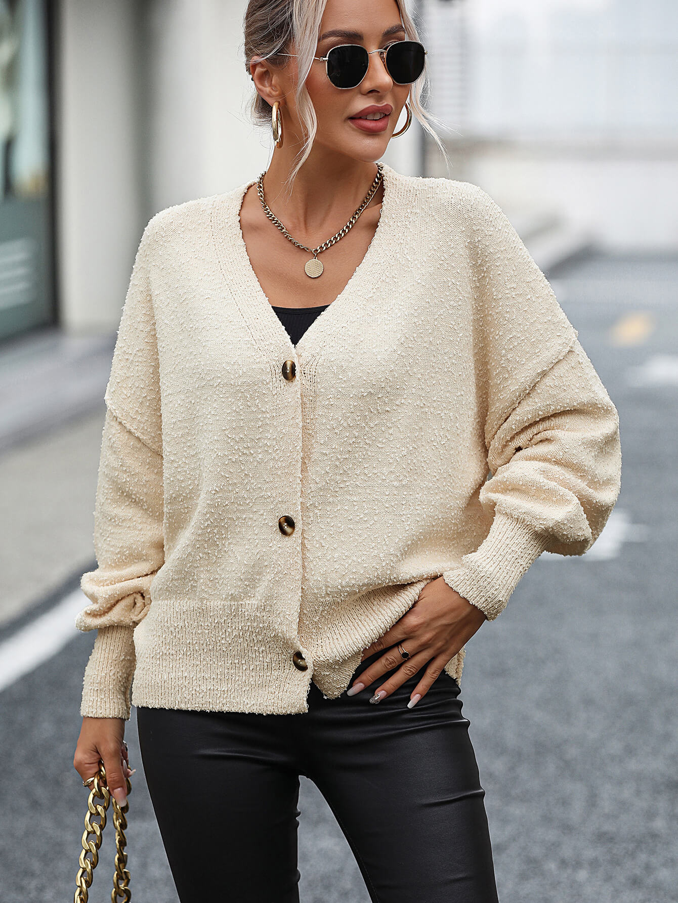 Blissful Comfort Front Button Cardigan - Beige - Image 2