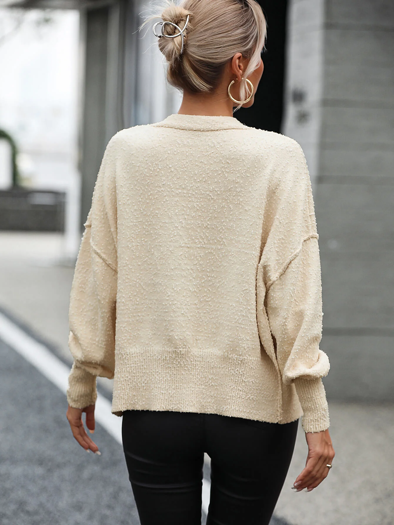 Blissful Comfort Front Button Cardigan - Beige - Image 5