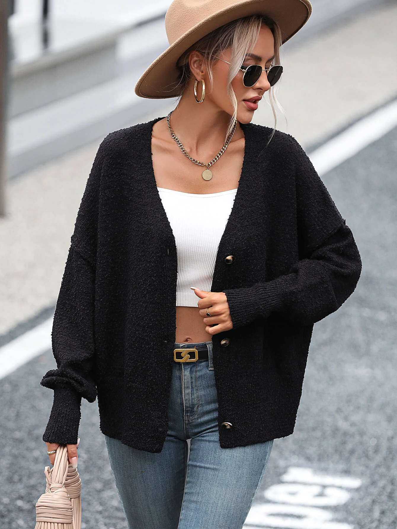 Blissful Comfort Front Button Cardigan - Black - Image 2