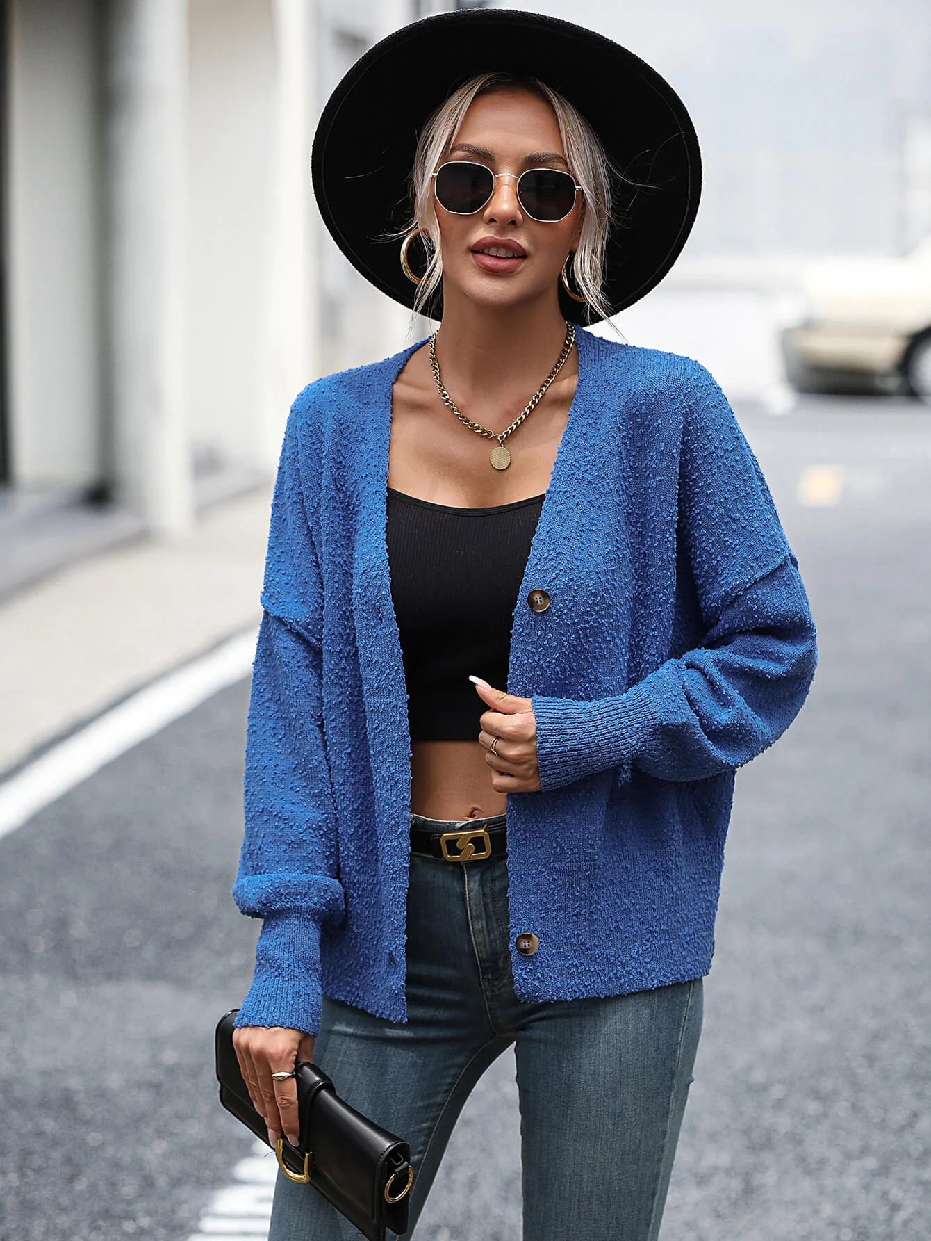 Blissful Comfort Front Button Cardigan - Blue - Image 2