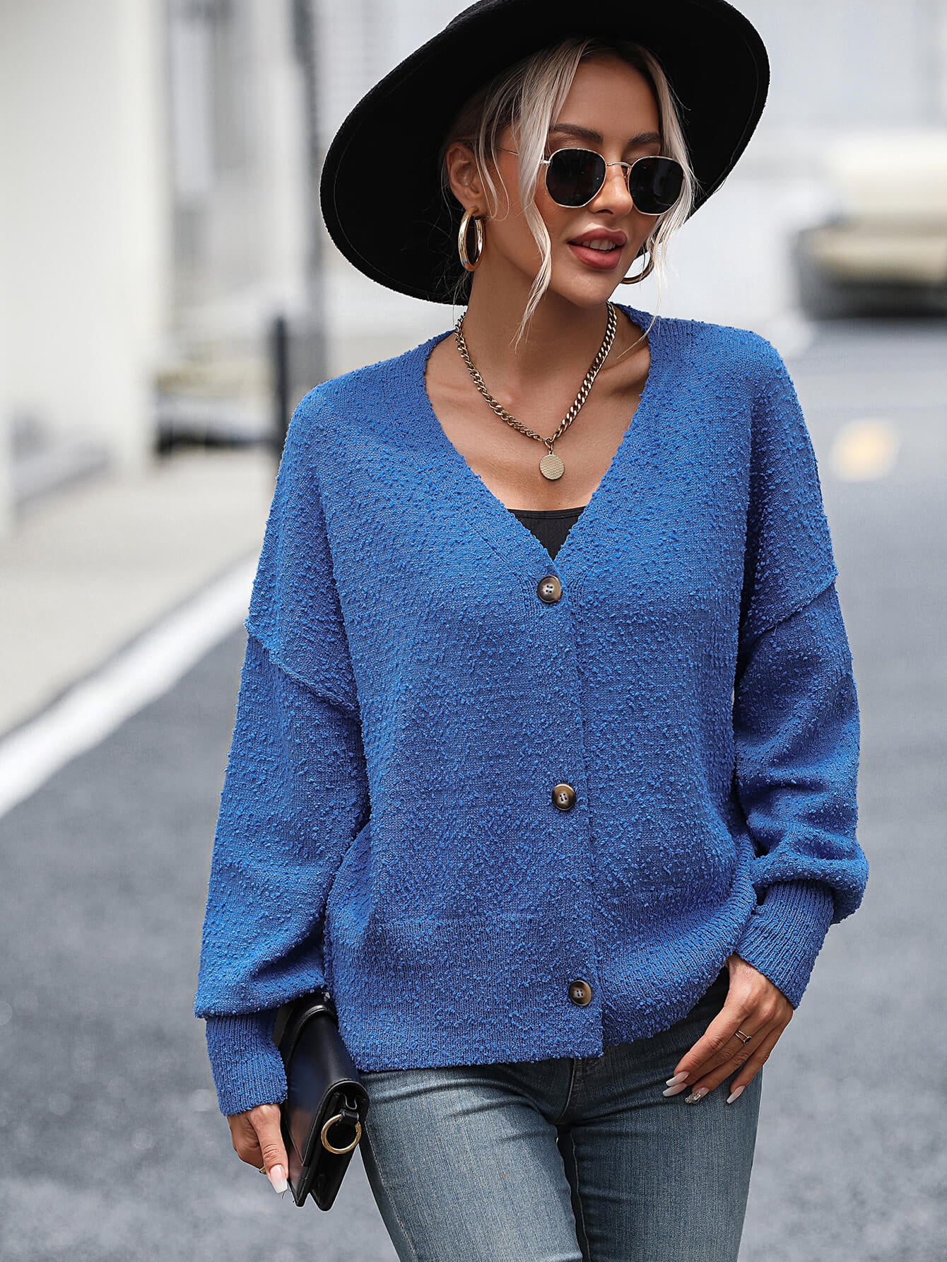 Blissful Comfort Front Button Cardigan - Blue - Image 3
