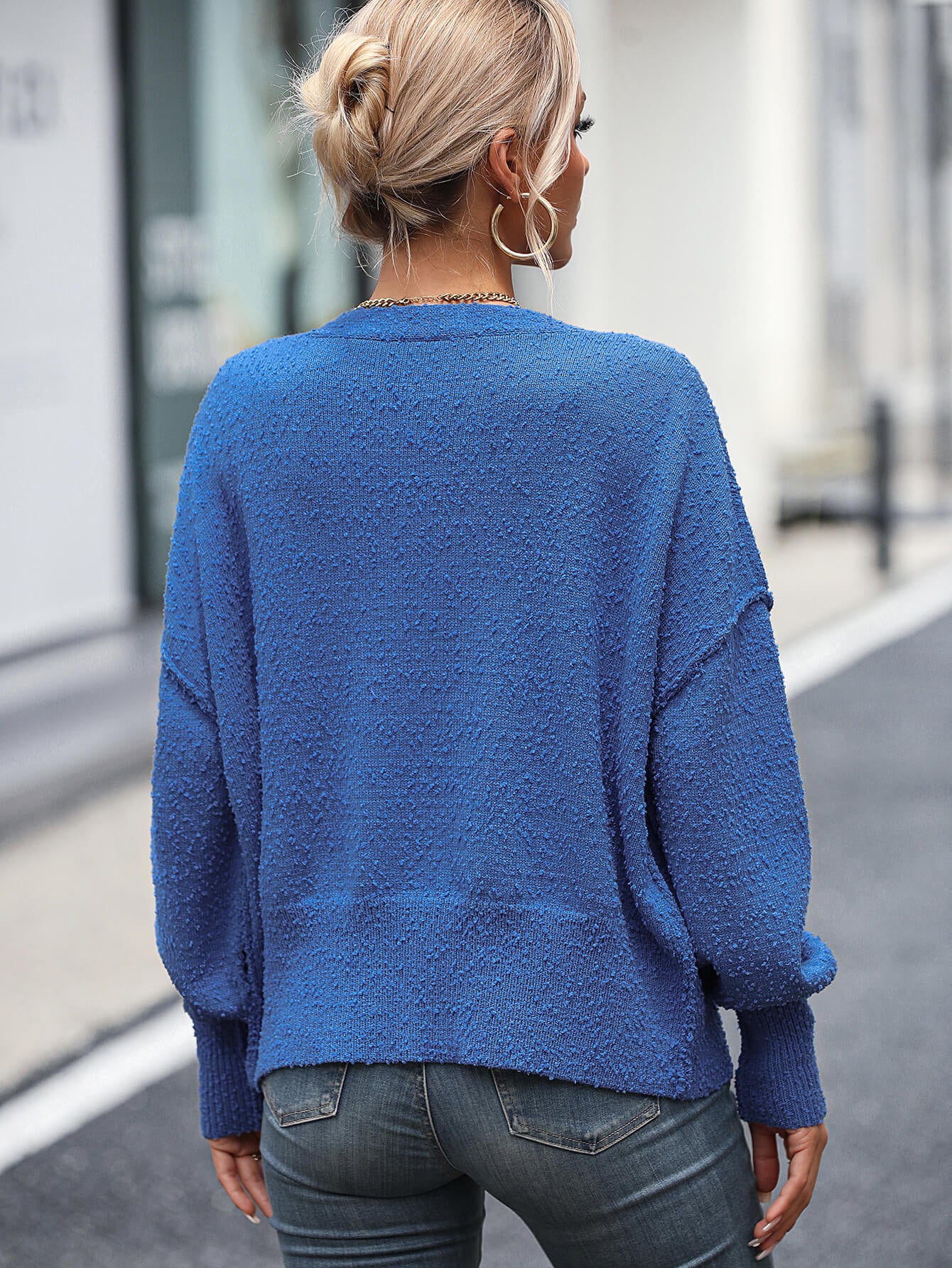 Blissful Comfort Front Button Cardigan - Blue - Image 5