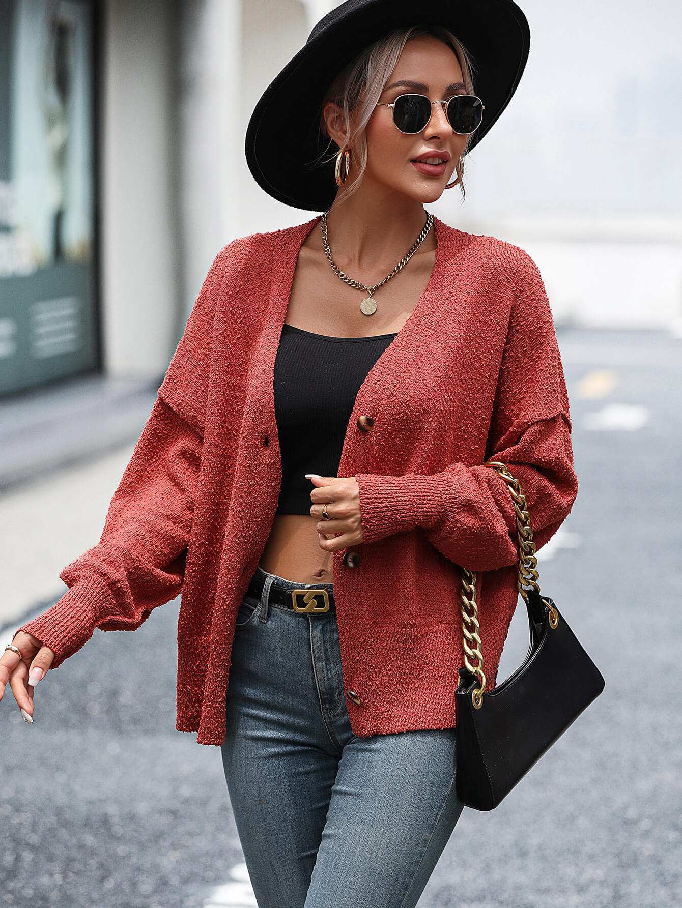 Blissful Comfort Front Button Cardigan - Rust - Image 3