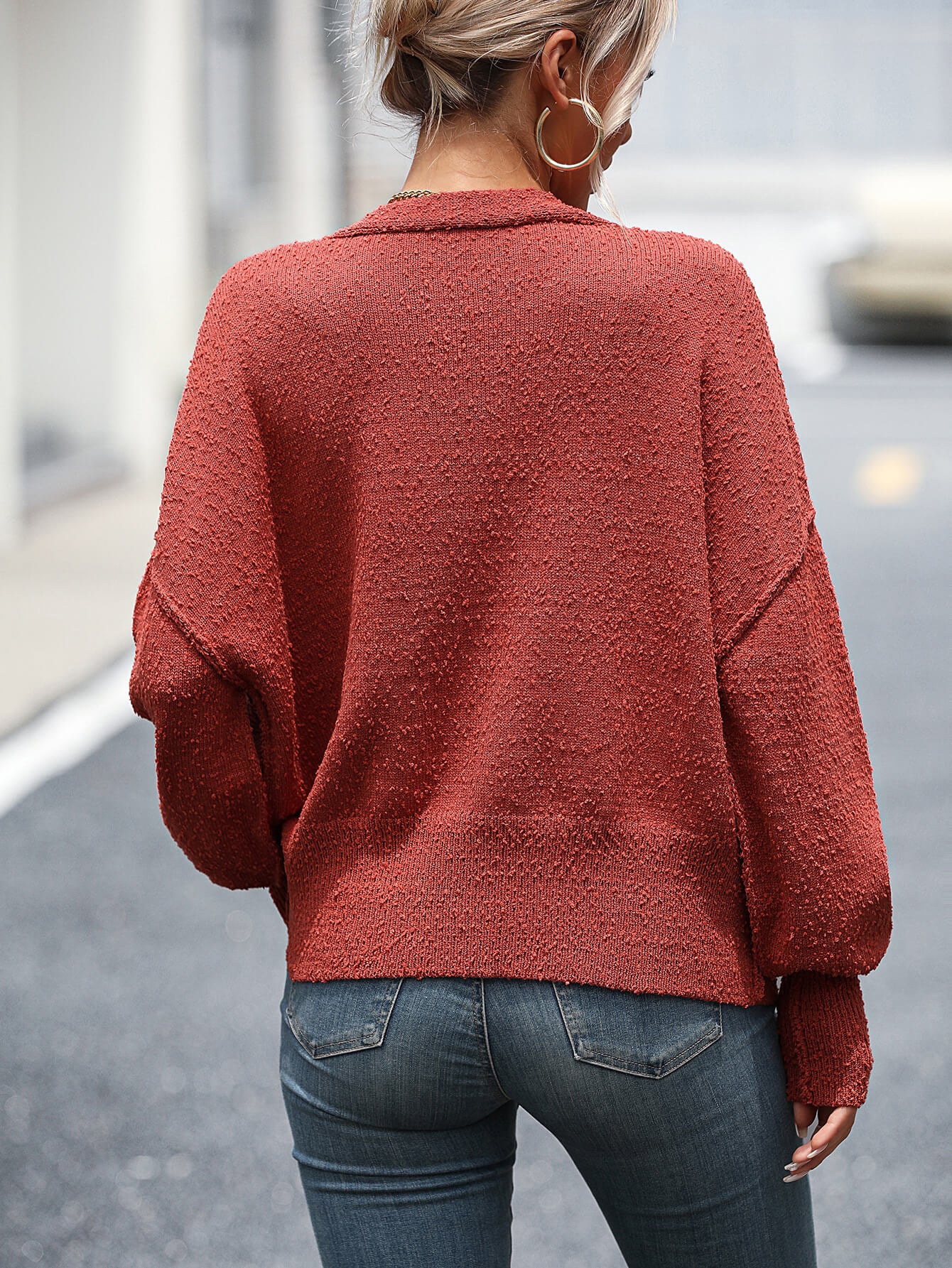 Blissful Comfort Front Button Cardigan - Rust - Image 5
