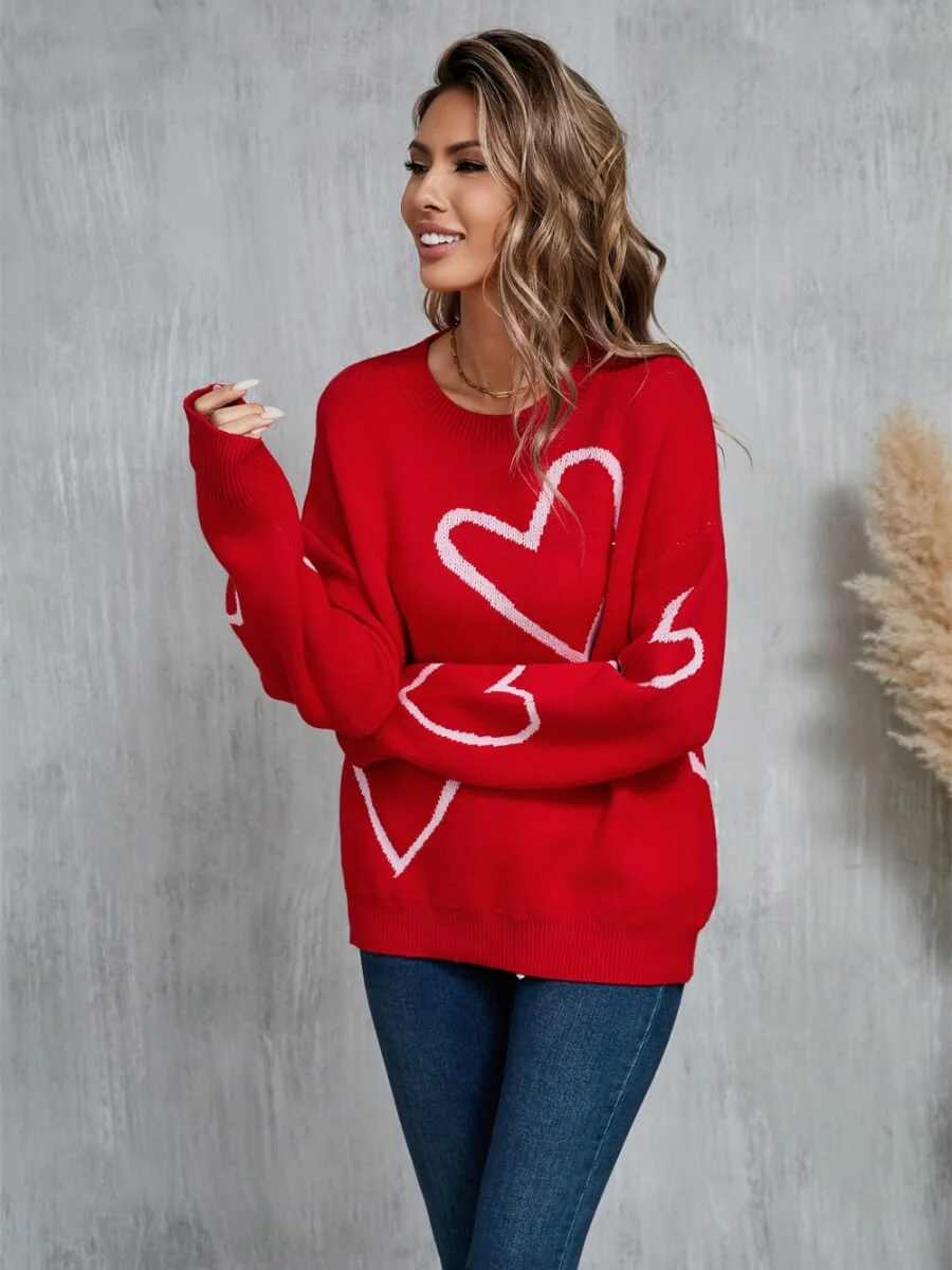 Blooming Hearts Crewneck Sweater - Red - Image 2