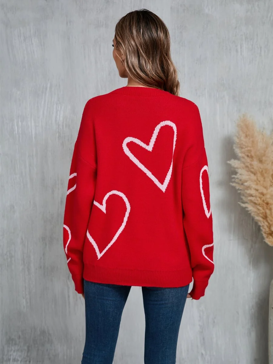 Blooming Hearts Crewneck Sweater - Red - Image 3