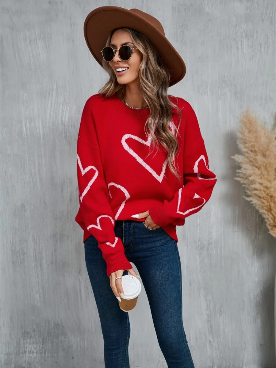 Blooming Hearts Crewneck Sweater - Red - Image 4