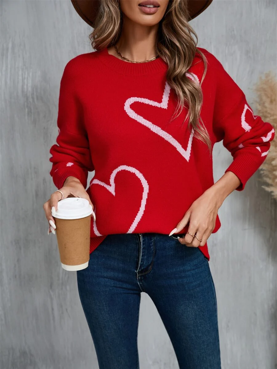 Blooming Hearts Crewneck Sweater - Red - Image 6