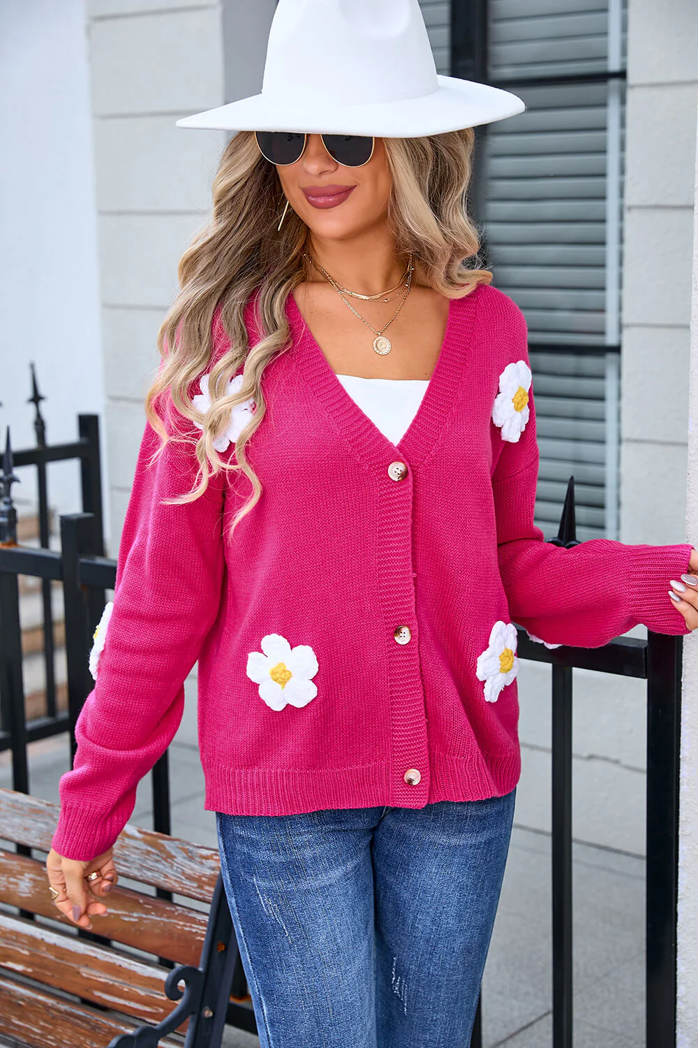 Blossom Mornings Daisy Embellished Knit Cardigan - Rose - Image 3