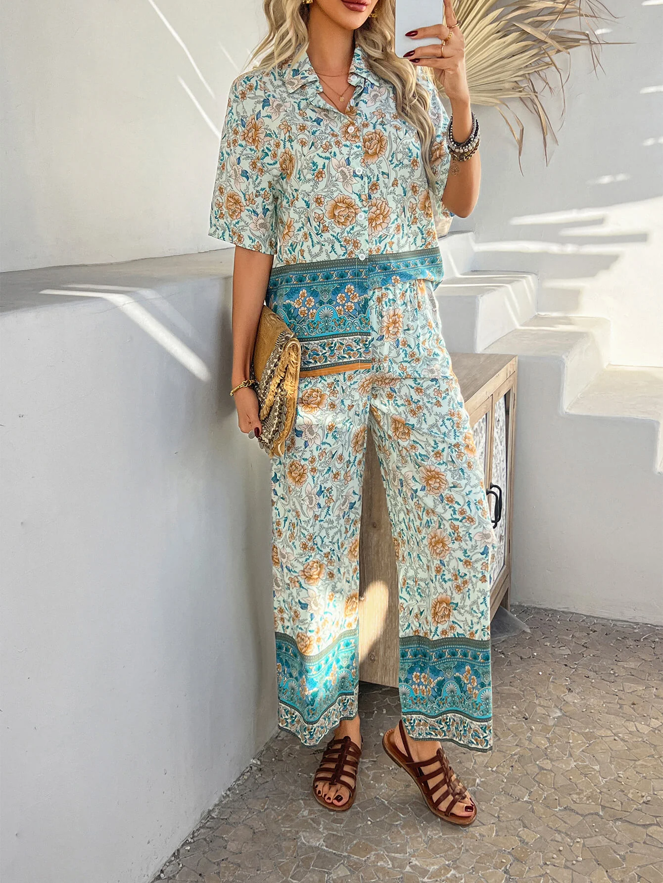 Bohemia Floral Printed Vacation Matching Set - blue - Image 2