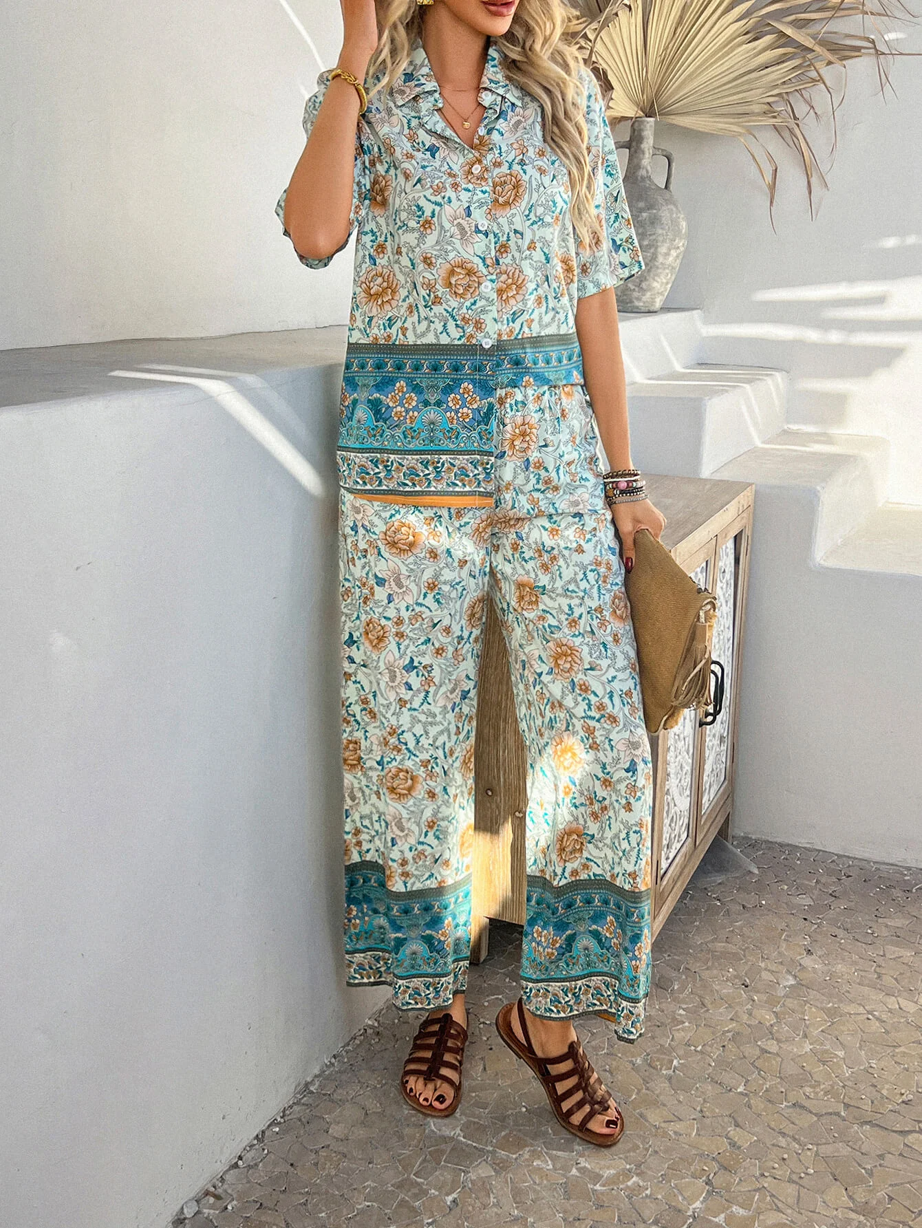 Bohemia Floral Printed Vacation Matching Set - blue - Image 4