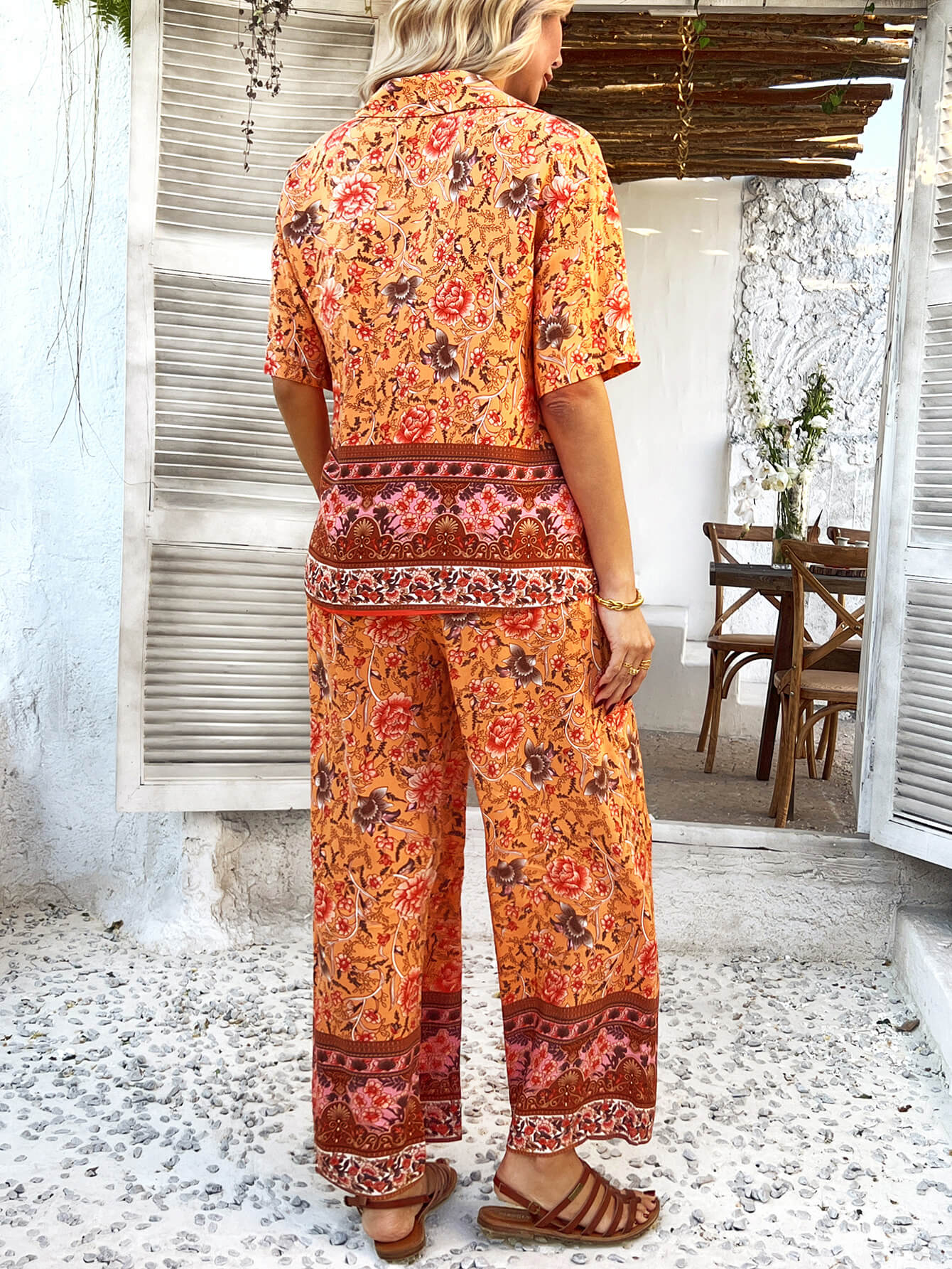 Bohemia Floral Printed Vacation Matching Set - orange - Image 3
