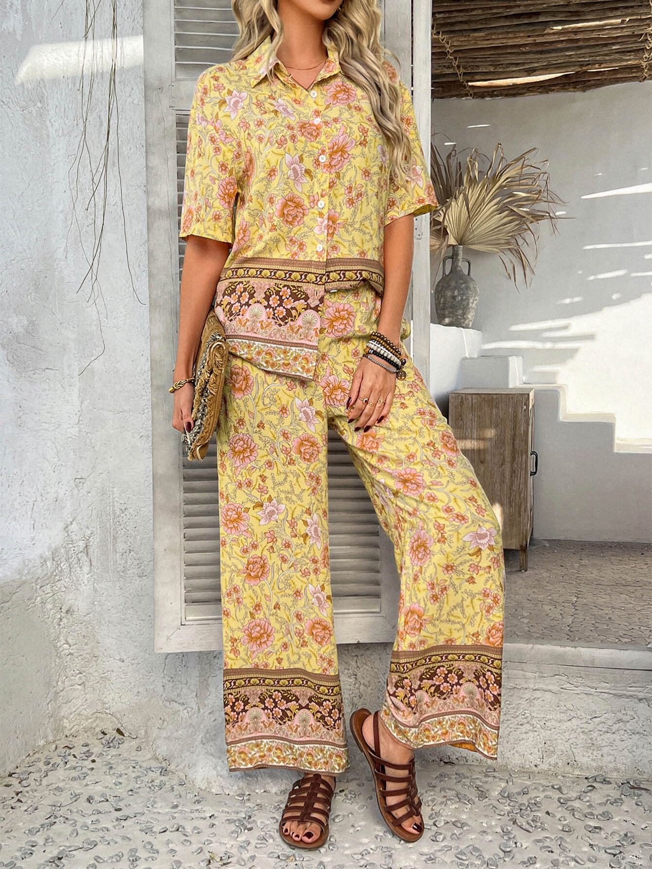 Bohemia Floral Printed Vacation Matching Set - yellow - Image 2