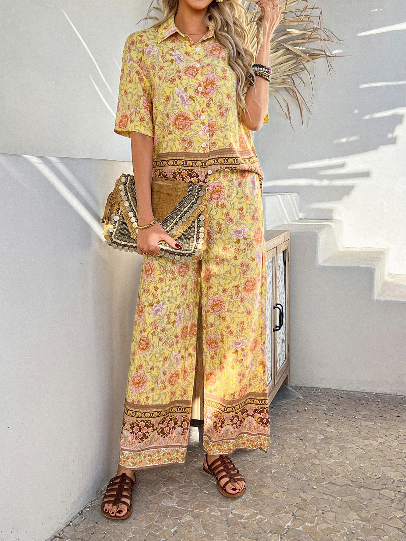 Bohemia Floral Printed Vacation Matching Set - yellow - Image 4
