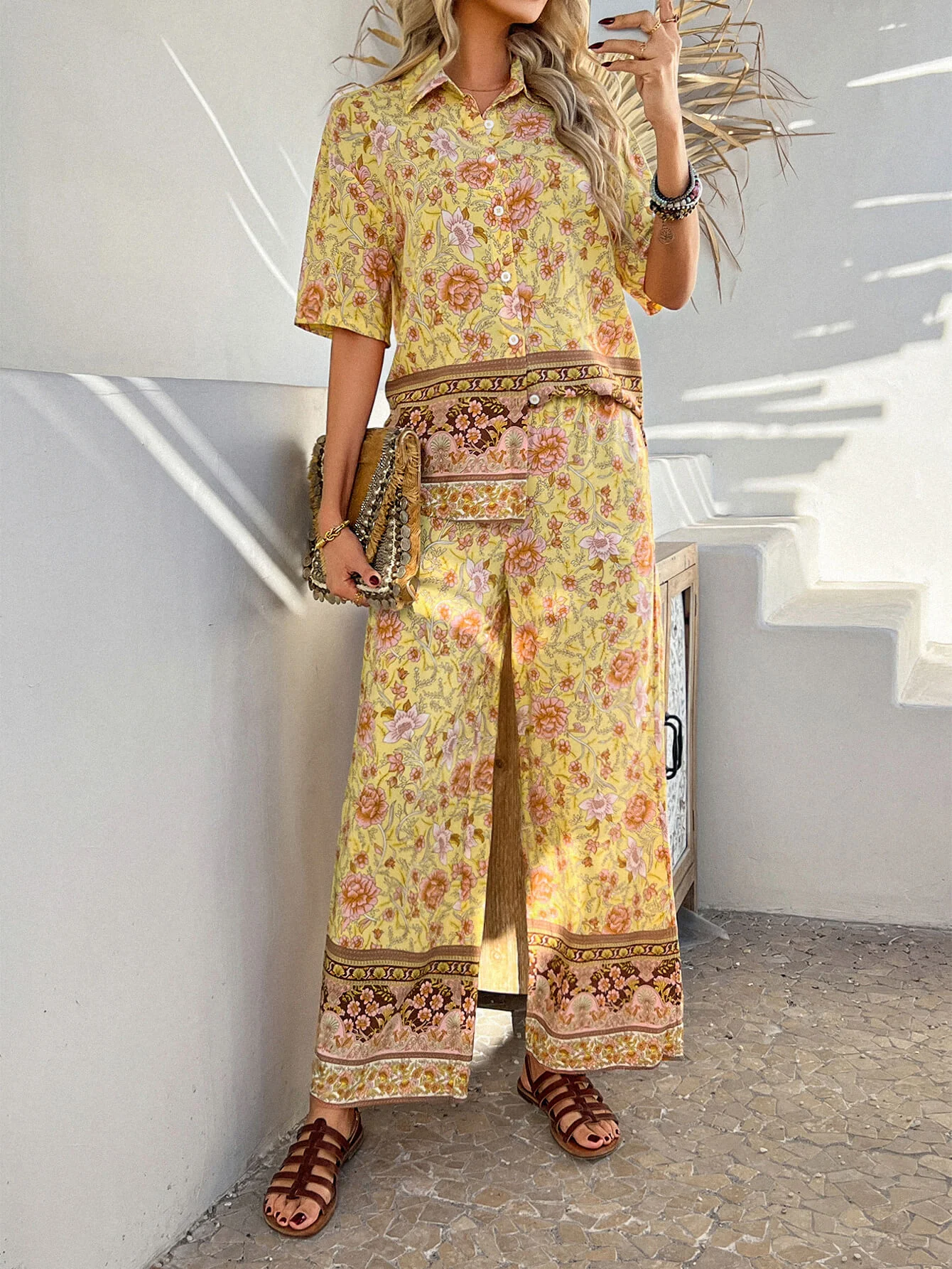 Bohemia Floral Printed Vacation Matching Set - yellow - Image 6
