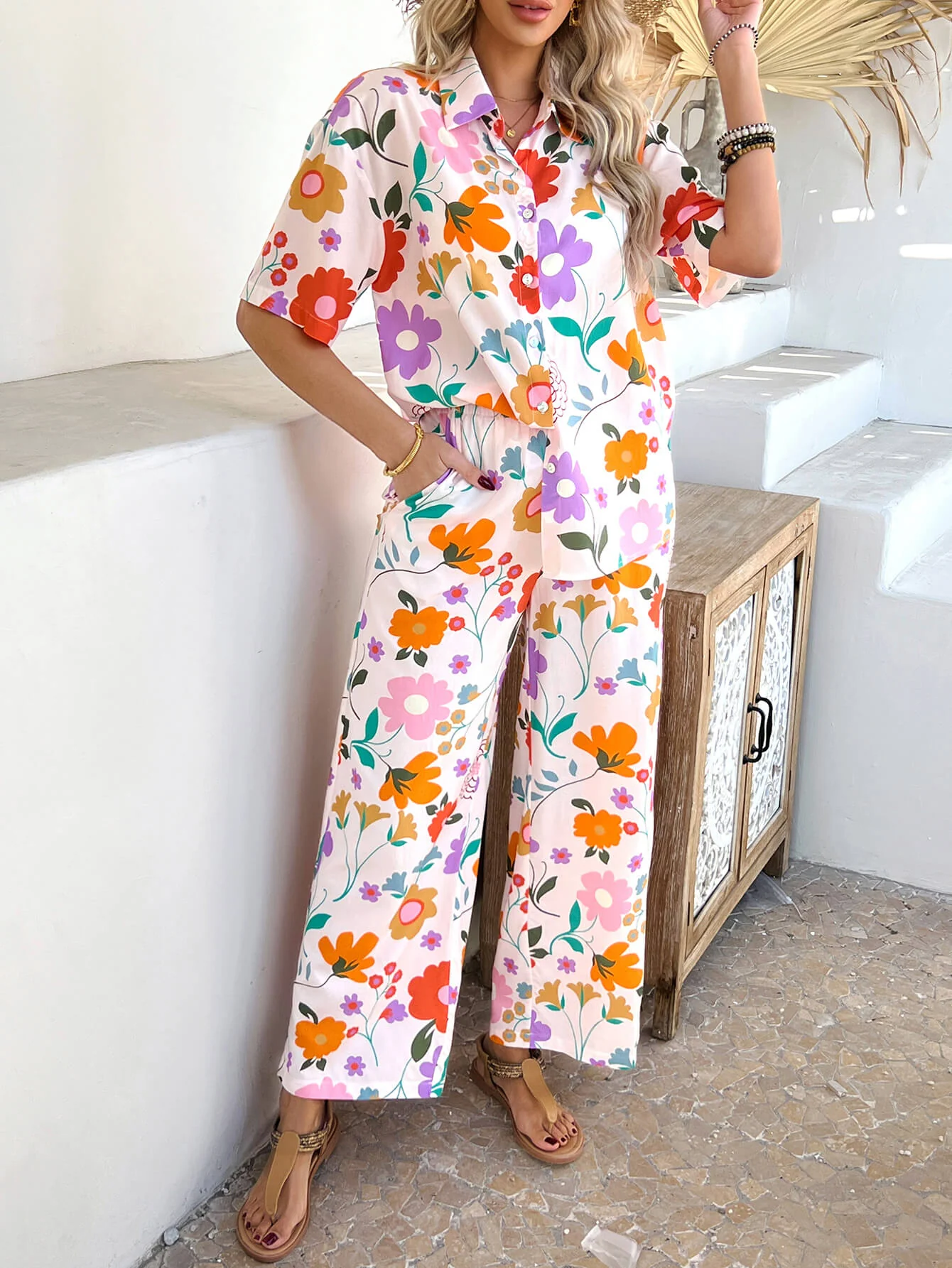 Bohemia Inspired Loungewear Matching Sets - cream - Image 4