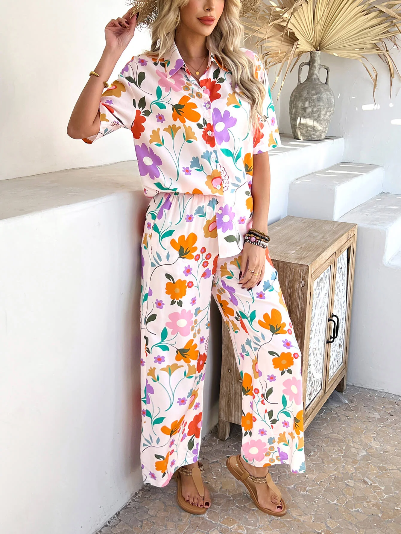 Bohemia Inspired Loungewear Matching Sets - cream - Image 5