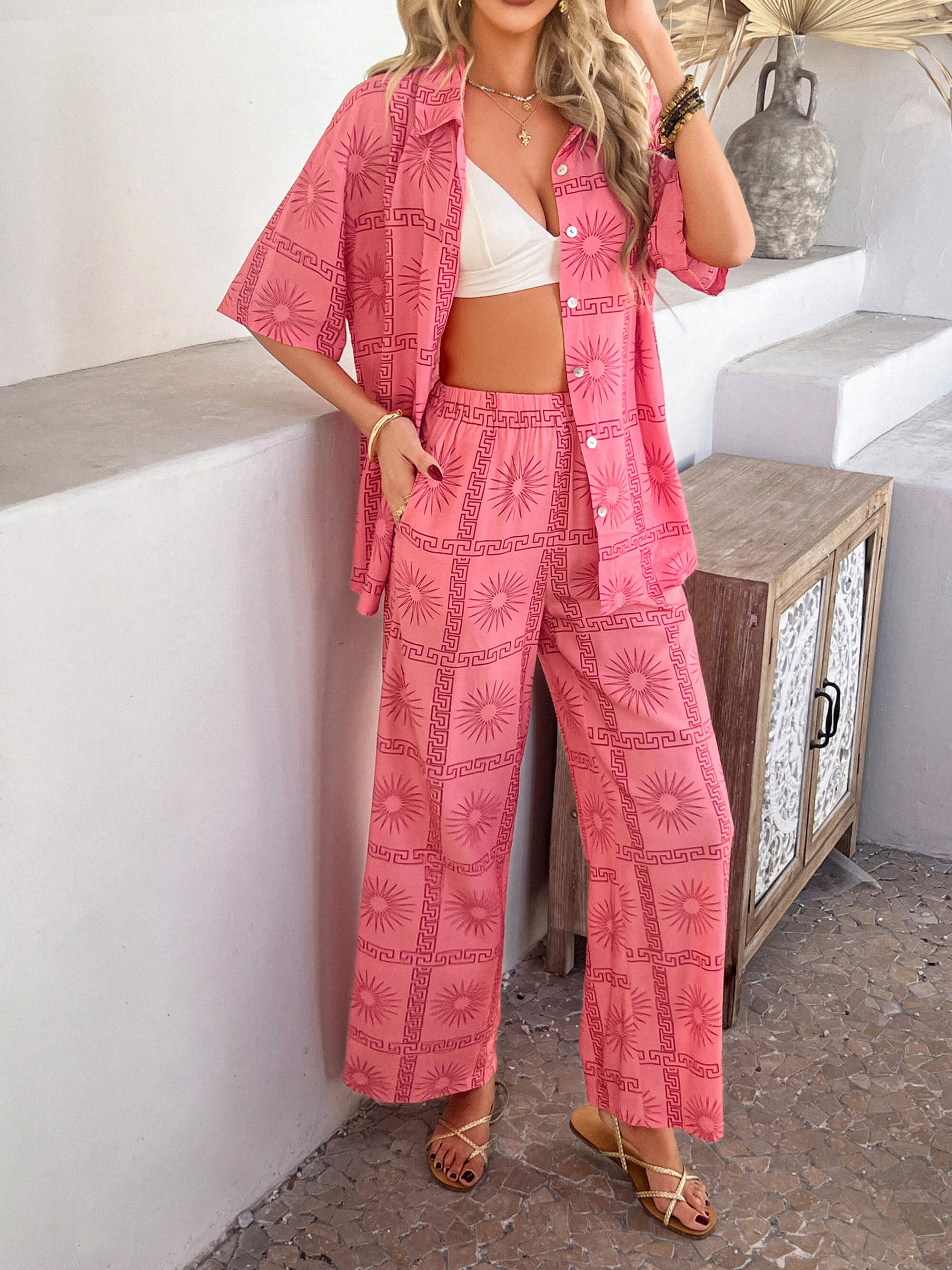 Bohemia Inspired Loungewear Matching Sets - pink - Image 5