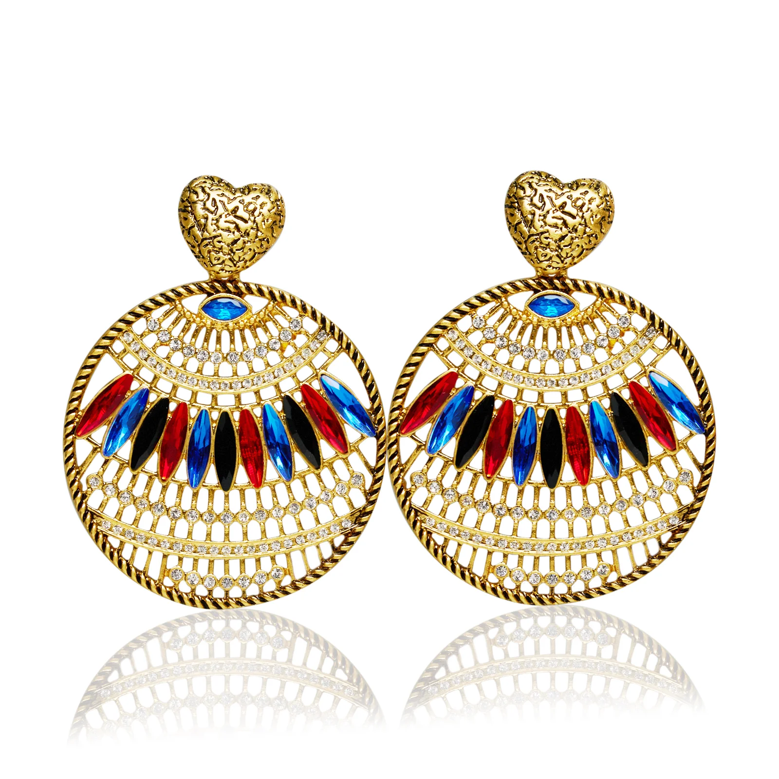 Bohemia Relief Gold Plated Rhinestone Hoop Earrings - Image 9