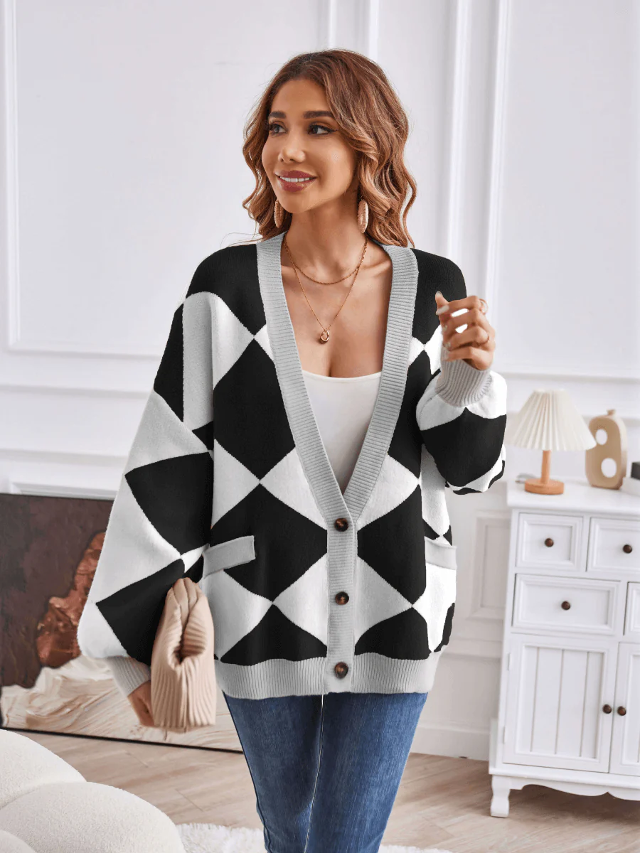 Boyfriend Pocketed Knit Cardigan - Black - Image 2