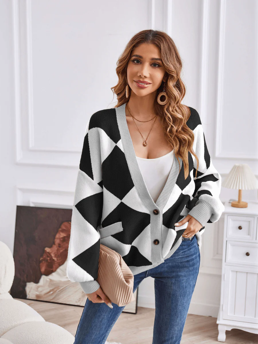 Boyfriend Pocketed Knit Cardigan - Black - Image 4