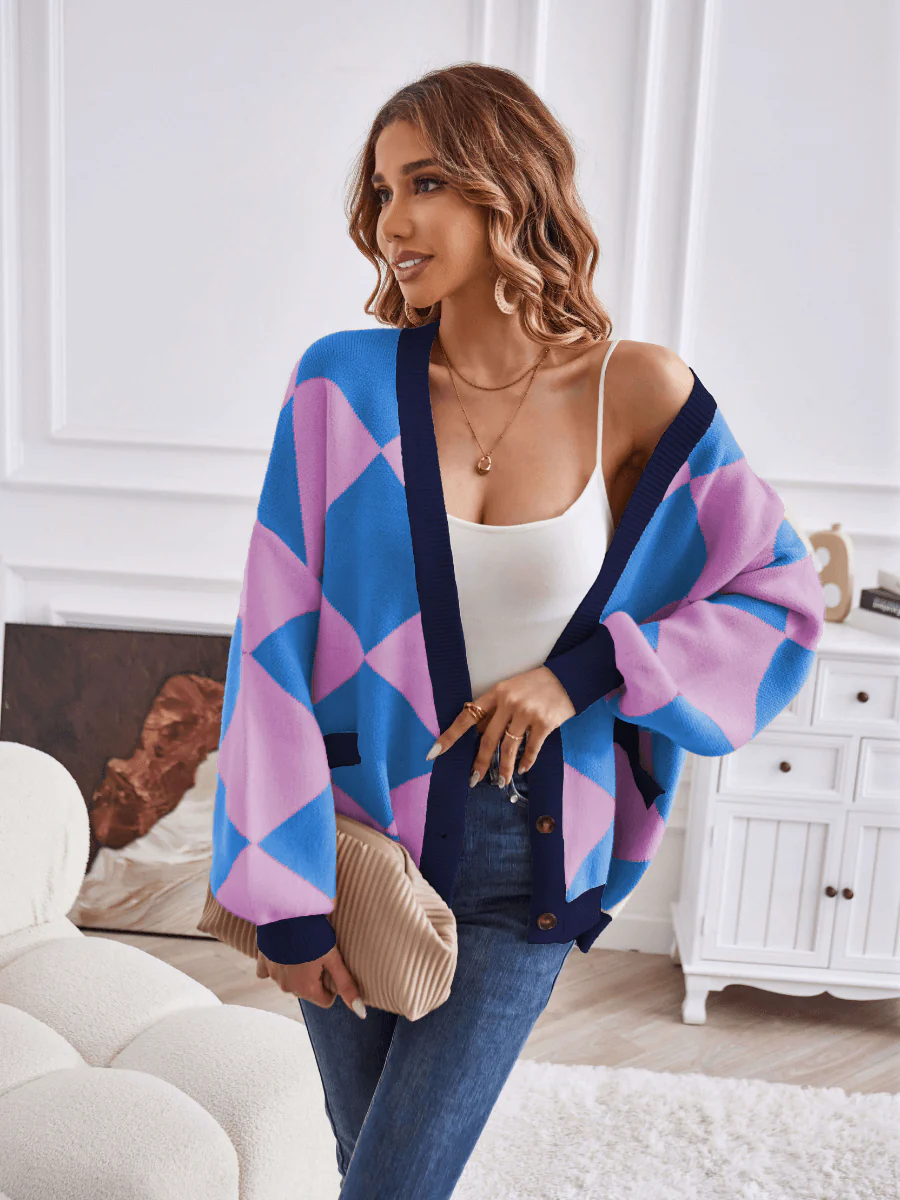 Boyfriend Pocketed Knit Cardigan - Blue - Image 2